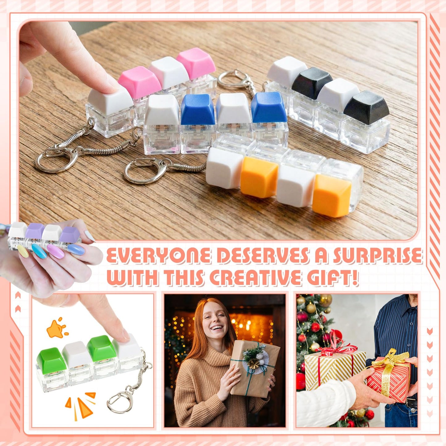 Halloscume 16 Pcs Keyboard Adult Fidget Clicker Toy 4-in-1 Keyboard Fidget Keychain Cube Mechanical Key Button Clicker Stress Relief Gift for Office School Home to Pass the Time(Alternating Colors)