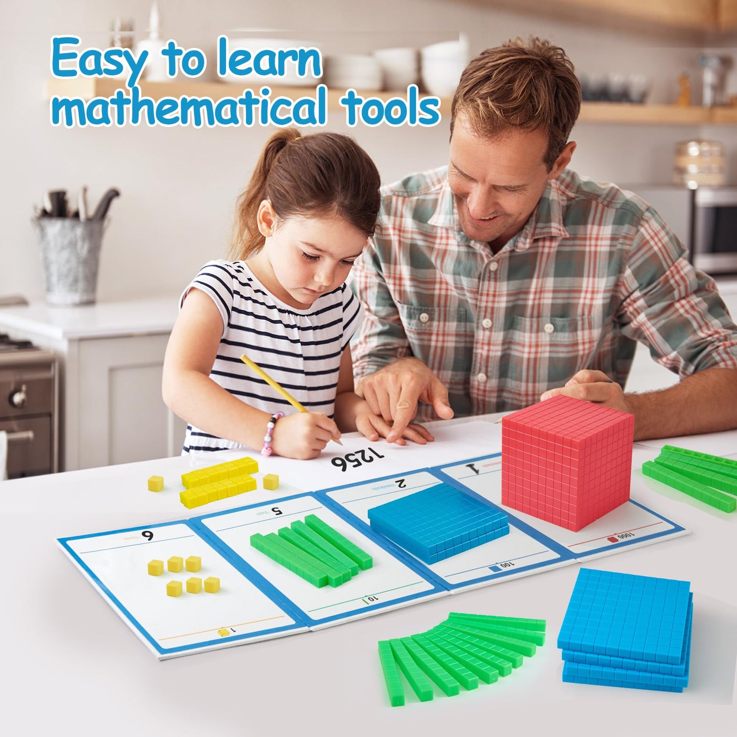 XYGROOW Math Manipulatives for Kids Aged 3+.Base Ten Blocks with Place Value Chart - Plastic Math Cubes to Help Educate Kindergarten Teachers.133 PCS
