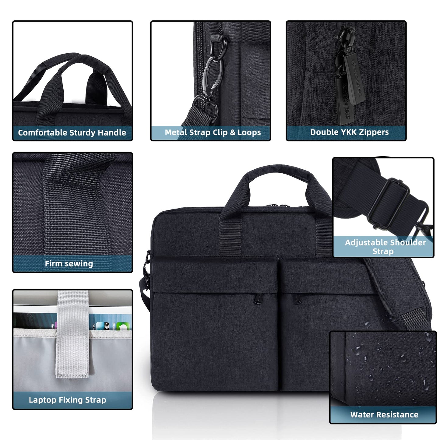 KINGSLONG 17.3 inch Laptop Briefcase Bag for Men Women, Laptop Messenger Bag with Shoulder Strap, Water Resistant Business Crossbody Bag Computer Bag for Asus Acer Dell Thinkpad, Black