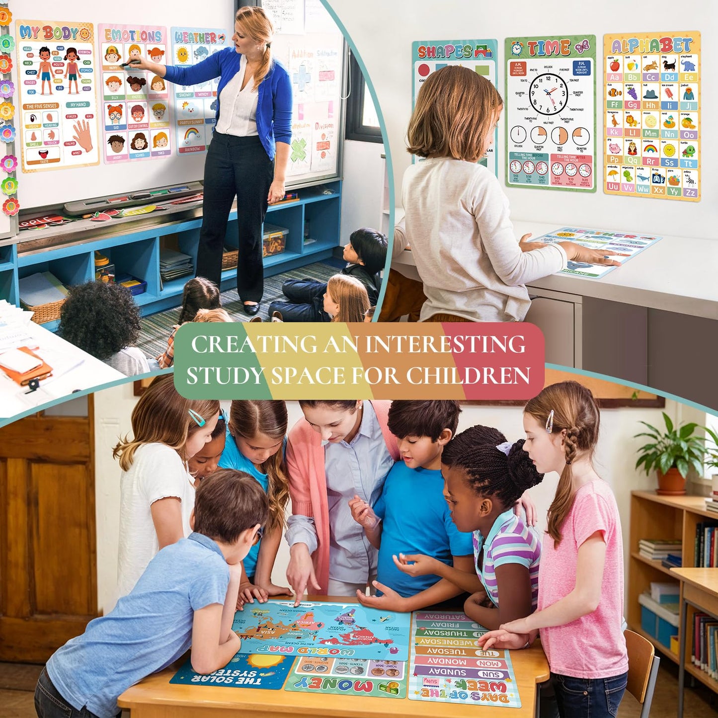 KONVINIT 18 Pack Educational Posters for Classroom Must Haves, Boho Learning Posters For Toddlers 1-3 with PET Lamination, Toddler Learning Posters - Kindergarten & Preschool Classroom Decor School Supplies For Kids