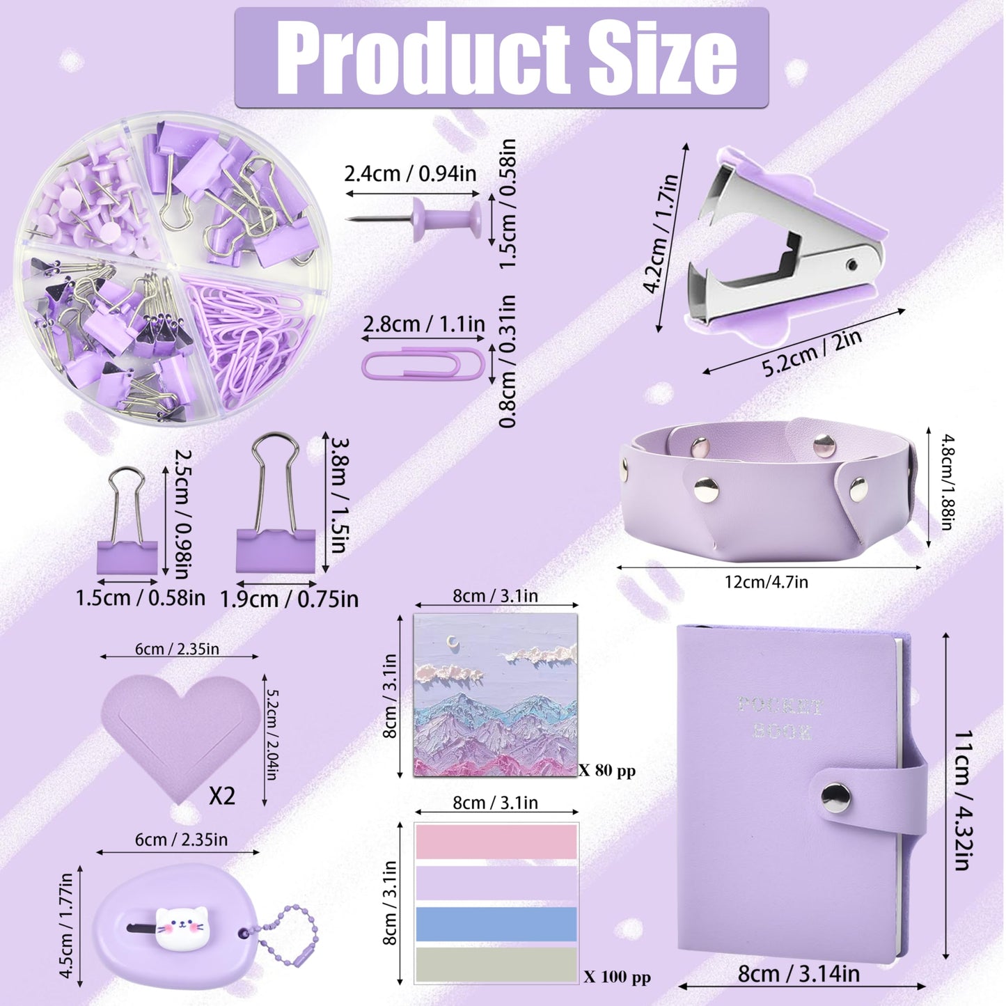 Purple Desk Accessories, 26Pcs Office Supplies and Desk Organizers, with Tape Dispenser, Stapler, Staple Remover Ect, Gift Box Packaging
