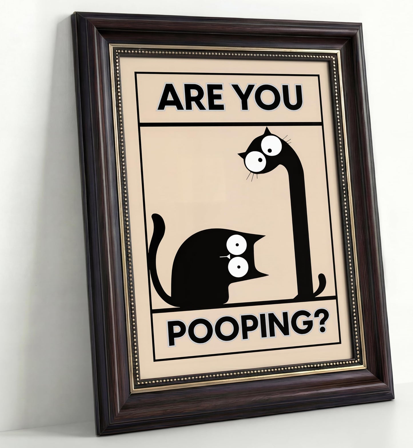 Dark Brown Framed Funny Bathroom Cat Canvas Wall Art Are You Pooping Wall Decor Picture Humor Bathrooms Animal Poster Print Painting for Toilet And Restroom Prepare To Hang