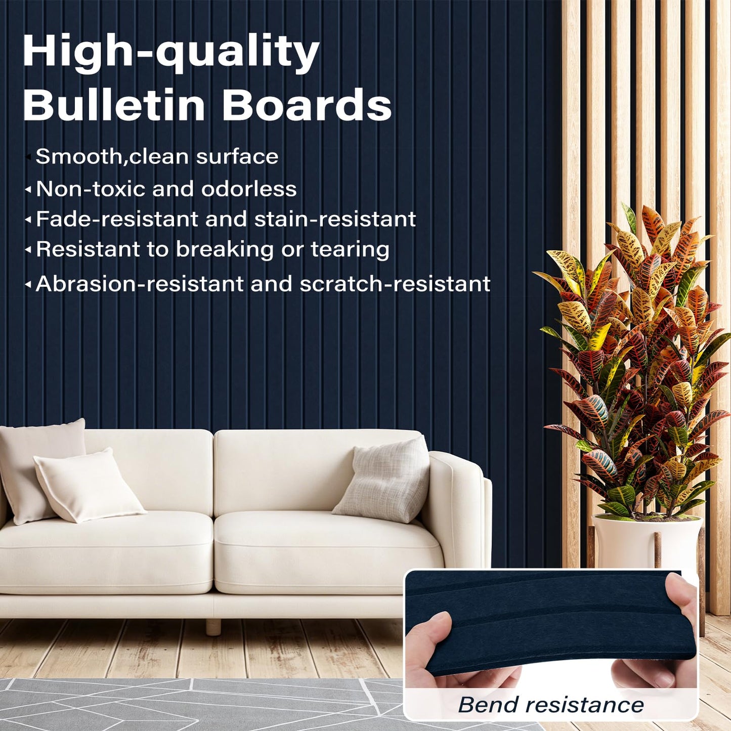 Large Felt Bulletin Board，47.2" x 35.4" 12 Pack Cork Board Alternative for Walls,Felt Wall Tiles for Office & Home Decor,Pin Board with 30 Pcs Pushpins and 72 Adhesive Tabs-Navy Blue