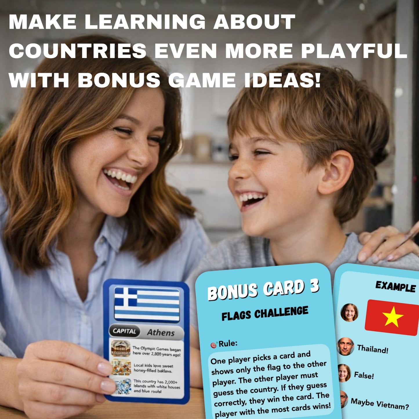 Countries, Capitals & Flags Flash Cards – Geography Learning Game for Kids – Educational Card Set for Classroom, Homeschool & ESL – World Facts, Memory Game – Ages 6+