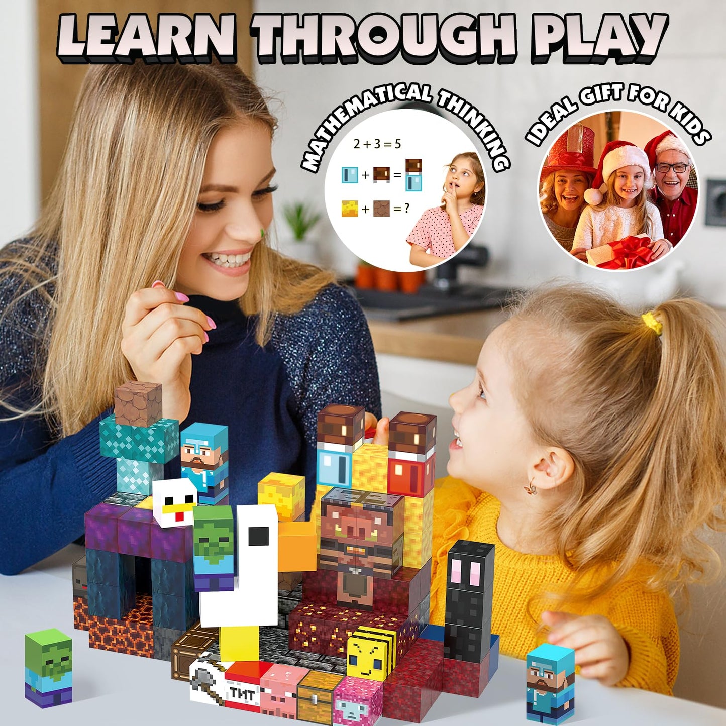 JIMI 120PCS Magnetic Blocks Building Toys, Magnetic Building Blocks Set for Boys Girls Ages 3+, 1 inch Magnet Cubes Montessori Sensory Stacking Construction Toys Christmas Birthday Present