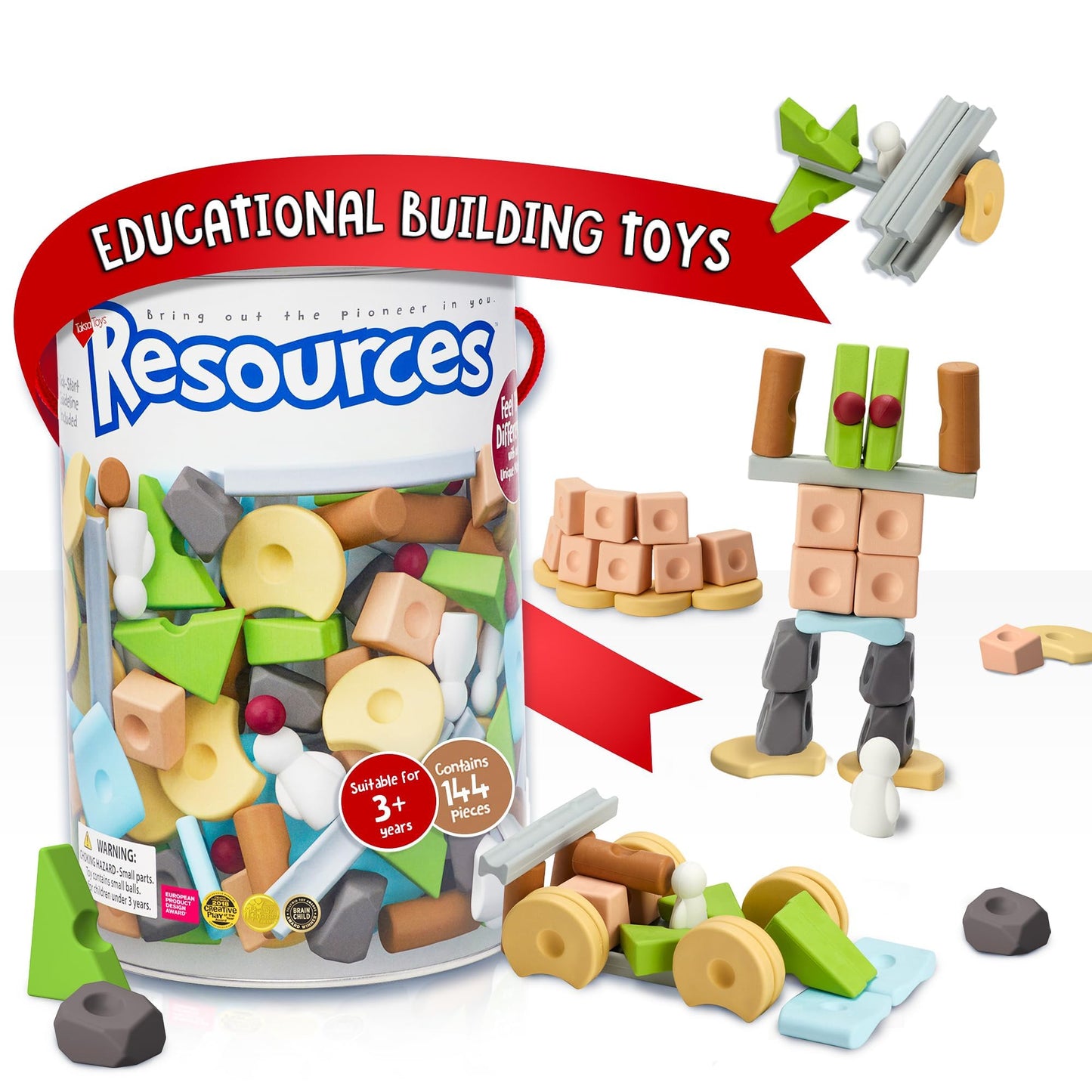 Taksa Toys Nature-Inspired Unique Reggio Emilia Learning Toys, Preschool Resources for Fine Motor Skills, Educational Building Blocks for Kids, Montessori Toys for 4 5 6 7+ Ages, Expert Pack 144 Pcs