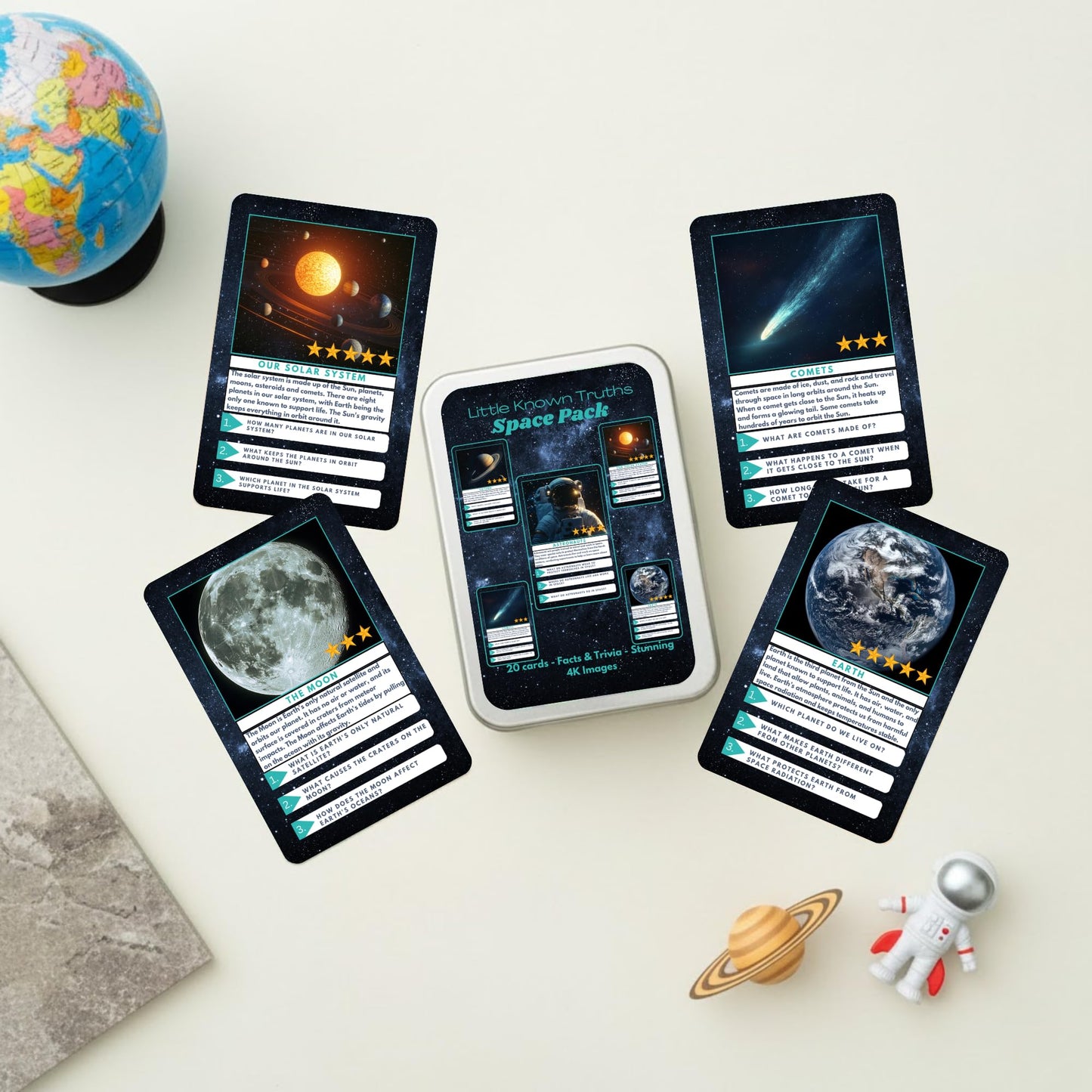 Little Known Truths Outer Space Trivia Flash Cards for Kids Ages 3+, Educational Solar System Learning Game, STEM Astronomy Fact Cards in Metal Tin, Screen-Free Travel Toy