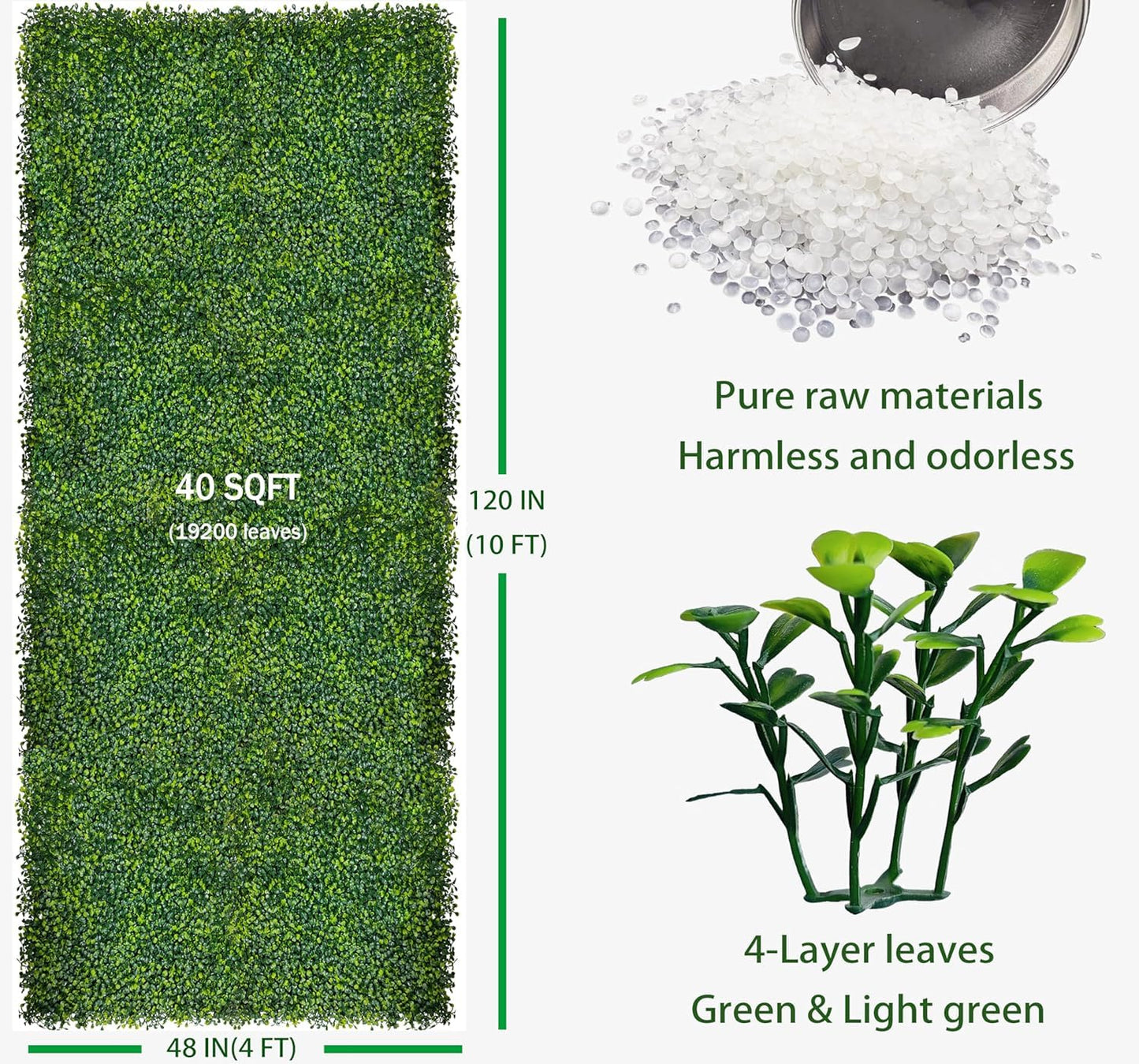 ODTORY Artificial Boxwood Roll Panels, 48"x120" (40 sq.ft) UV-Resistant Faux Ivy Privacy Fence Screen, Decorative Grass Wall Covering for Indoor & Outdoor Garden, Backyard, Balcony, Home Decor