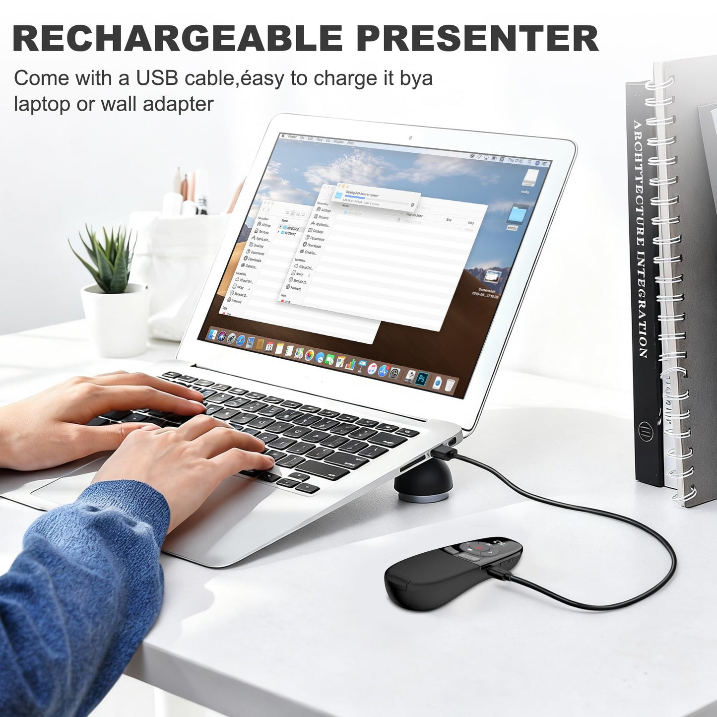 DinoFire Presentation Clicker with Countdown Timer, USB A & USB C Rechargeable Wireless Presenter Powerpoint Remote for Teachers, Office, Classroom, Conference
