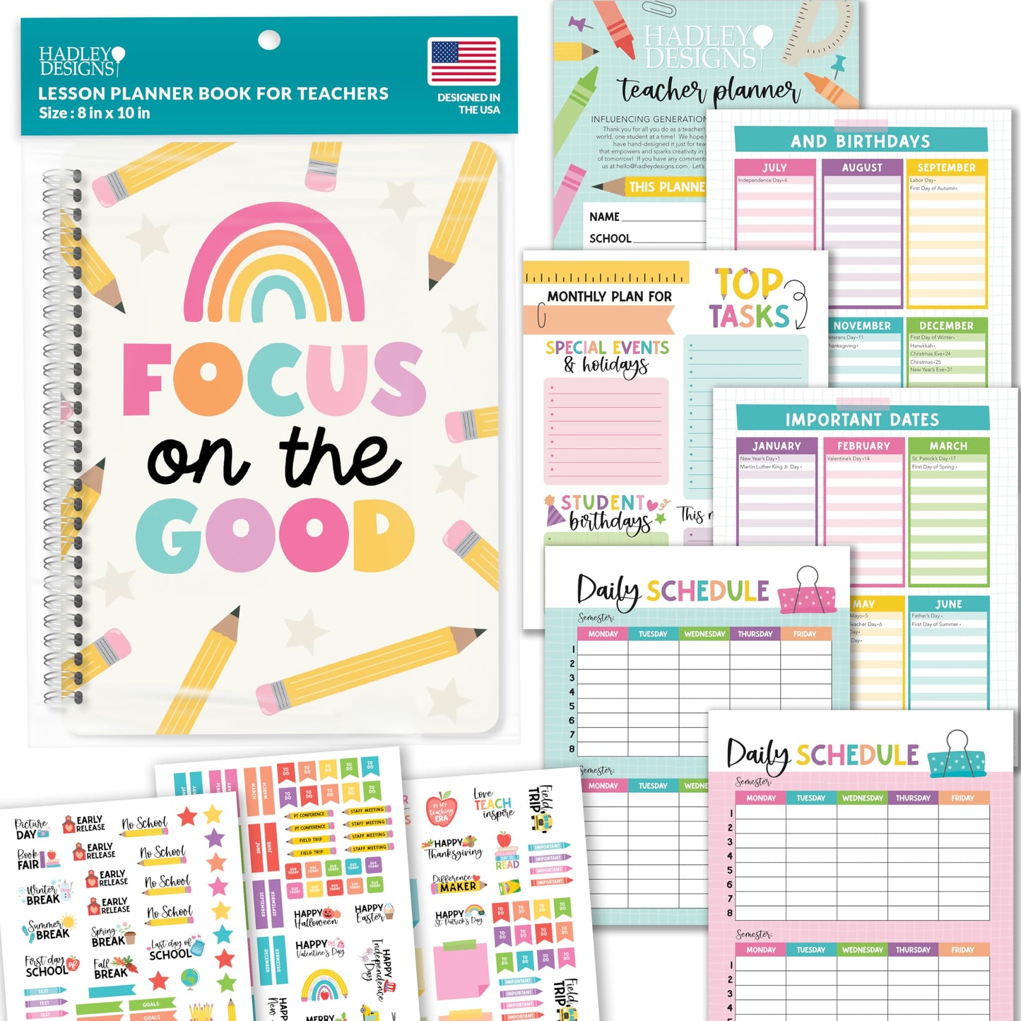 Hadley Designs Teacher Planner 2025-2026 – Lesson Planner Book for Teachers Must Haves, Undated Teacher Planners, Lesson Plan Notebook, Homeschooling Planners, Teachers Appreciation Gifts