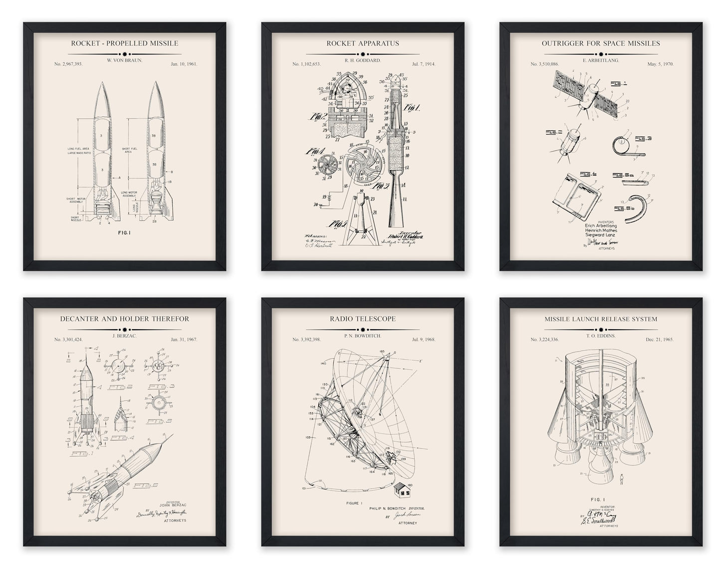 Monem Art 6-Piece Space Exploration Blueprint Print - Space Patent Poster - Rocket, Spaceship, NASA & Satellite Art - Technical Drawing Wall Design - Dorm or Office Decor - 8x10 UNFRAMED Wall Art