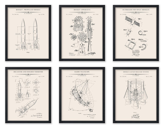 Monem Art 6-Piece Space Exploration Blueprint Print - Space Patent Poster - Rocket, Spaceship, NASA & Satellite Art - Technical Drawing Wall Design - Dorm or Office Decor - 8x10 UNFRAMED Wall Art
