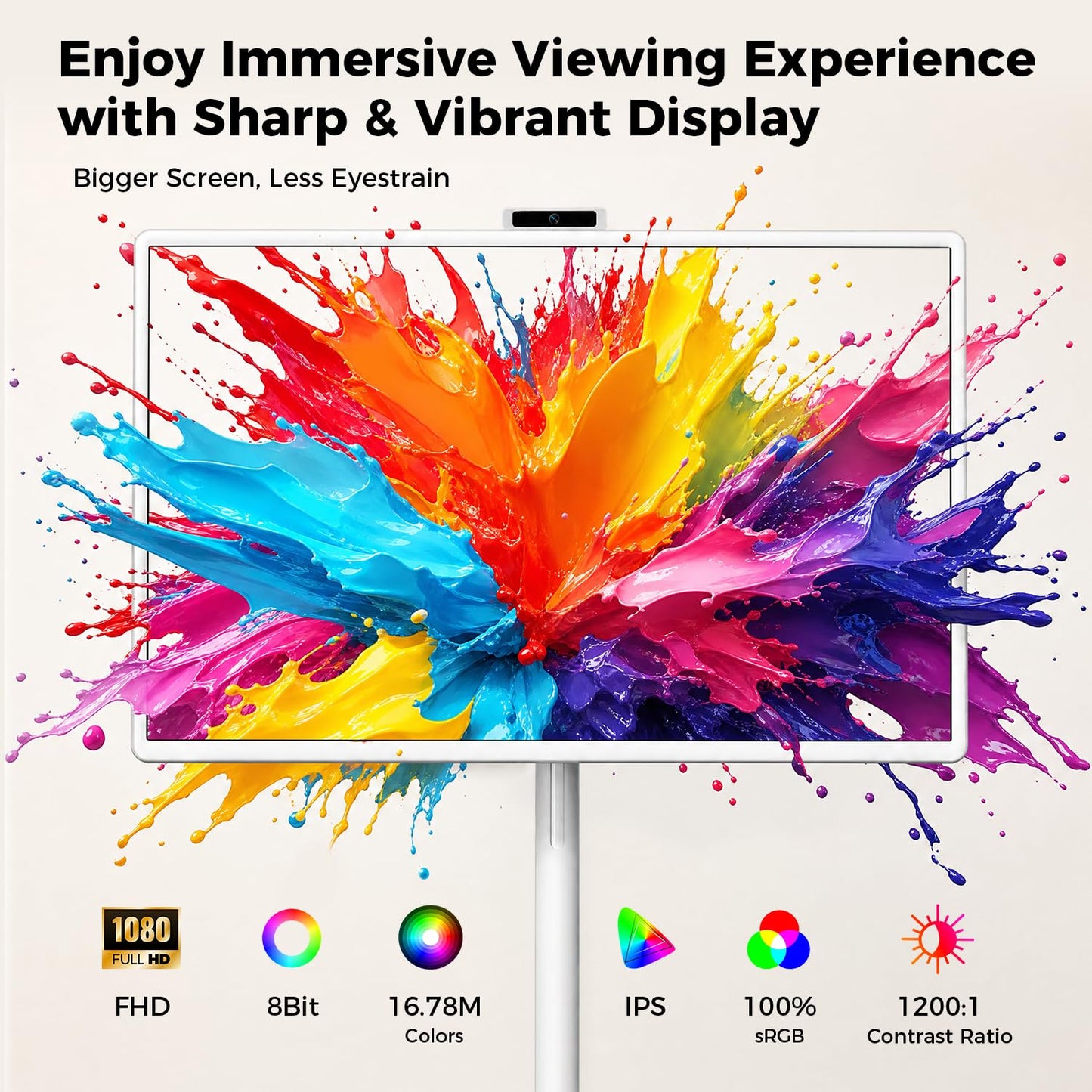32" Portable Smart Touchscreen Tablet TV on Wheels, Android 15 OS Mobile Smart Display with Google EDLA Certification, 8GB+128GB, Built-in Battery, 2K Camera, Wireless Casting, Rotating Rolling Stand