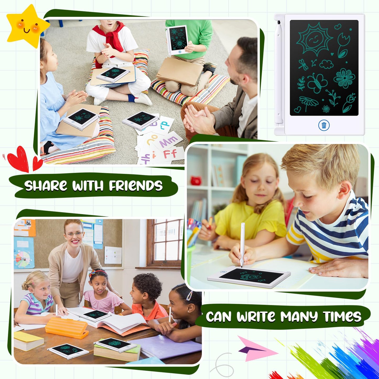 Nezyo 16 Pack 4.5 Inch Mini LCD Writing Tablet for Kids Electronic Doodle Board Bulk Erasable Drawing Tablet Reusable Writing Pad for Girls Boys Party Favor Goodie Bag Classroom Gifts(White)
