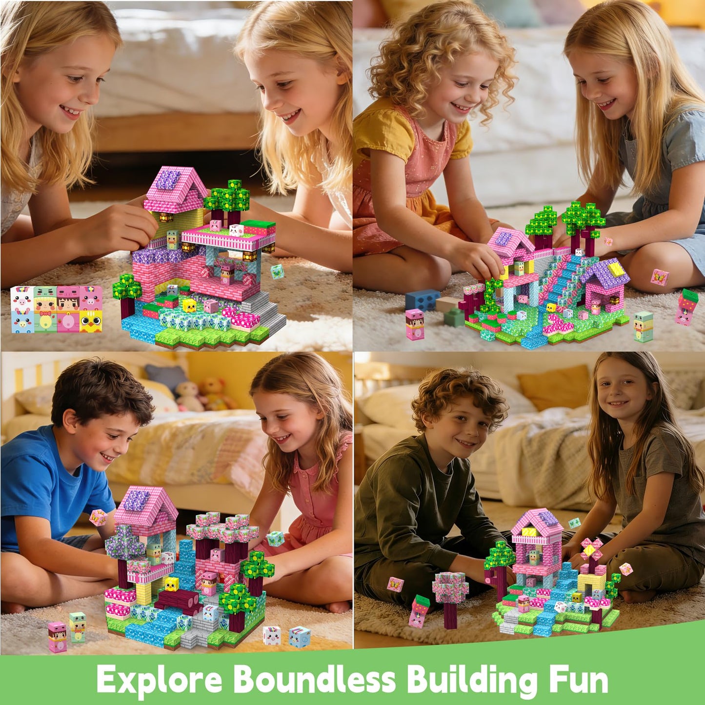 Gryxpox 200 PCS 0.8in Magnetic Blocks,Magnetic Building Cubes, Build Flower World Set,Stacking Magnets, STEM Sensory Toys for Ages 3+ Toddlers Kids Girl Boys Easter Birthday Gifts