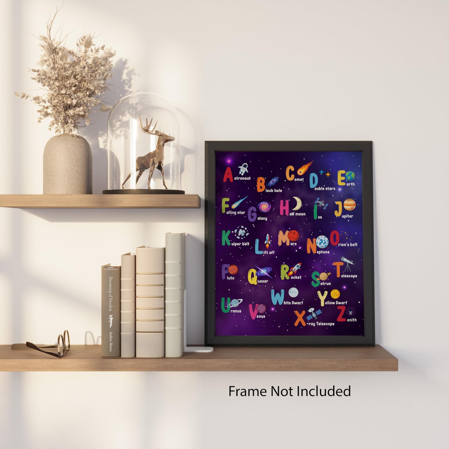 ZUKIY Alphabet Space Learning Poster - Space Alphabet Poster for Kids - Outer Room Decor - Abc Solar System Print for Toddler Boys or Girls Bedroom Nursery Classroom Homeschool Wall Art 8x10 Unframed