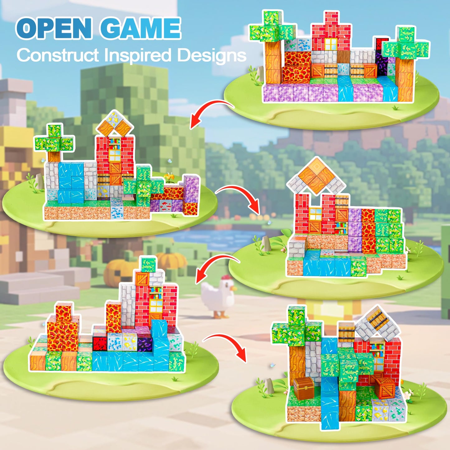 HitToys Magnetic Blocks 100PCS Building Blocks for Kids, Magnetic Tiles Build Set, Magnetic Cubes Toys Games Christmas Birthday Gifts for Boys Girls Ages 4 5 6 7 8 9