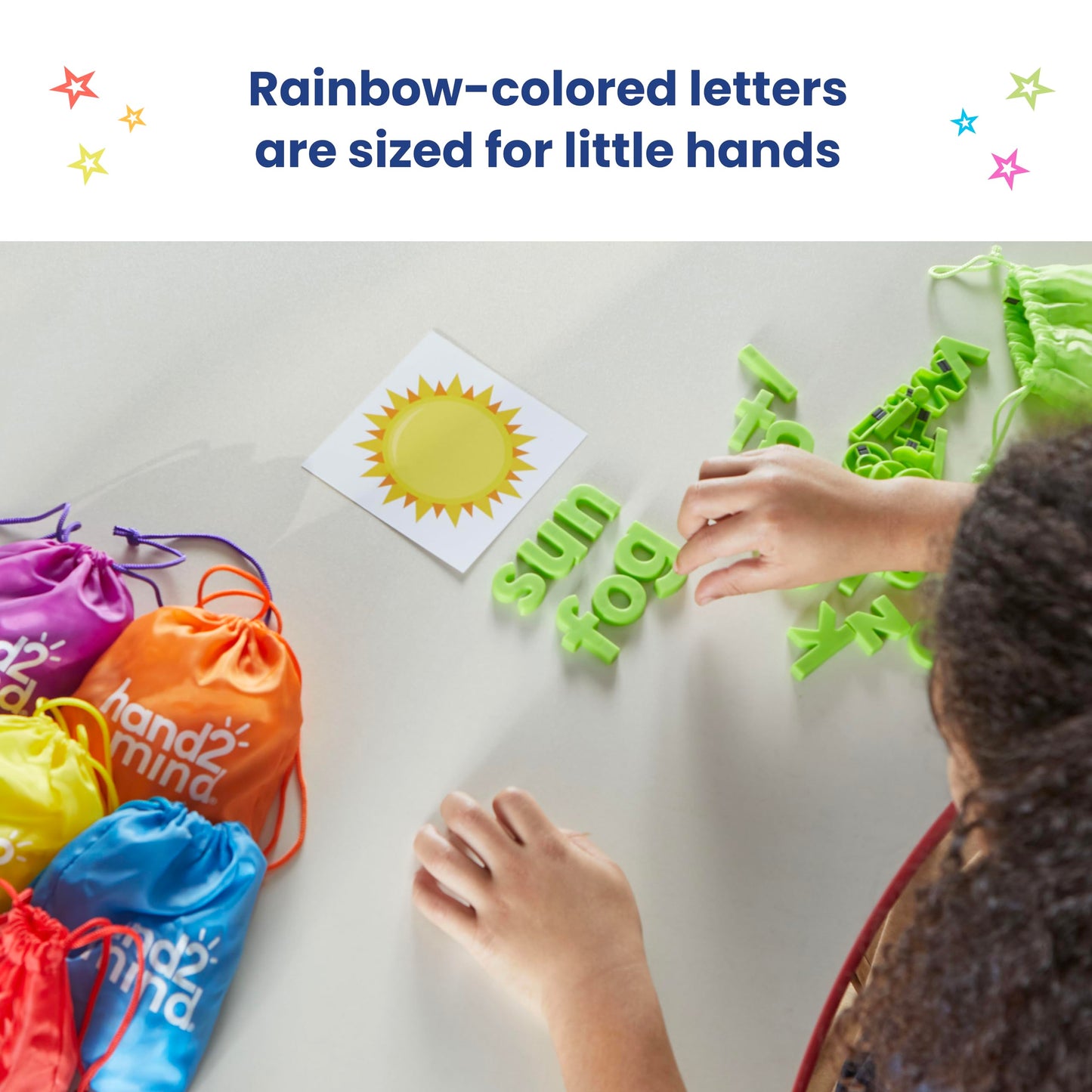 hand2mind Rainbow Lowercase Magnetic Letters, Plastic, Alphabet, Letter Recognition for Kindergarten, Word Building Magnets, 6 Count