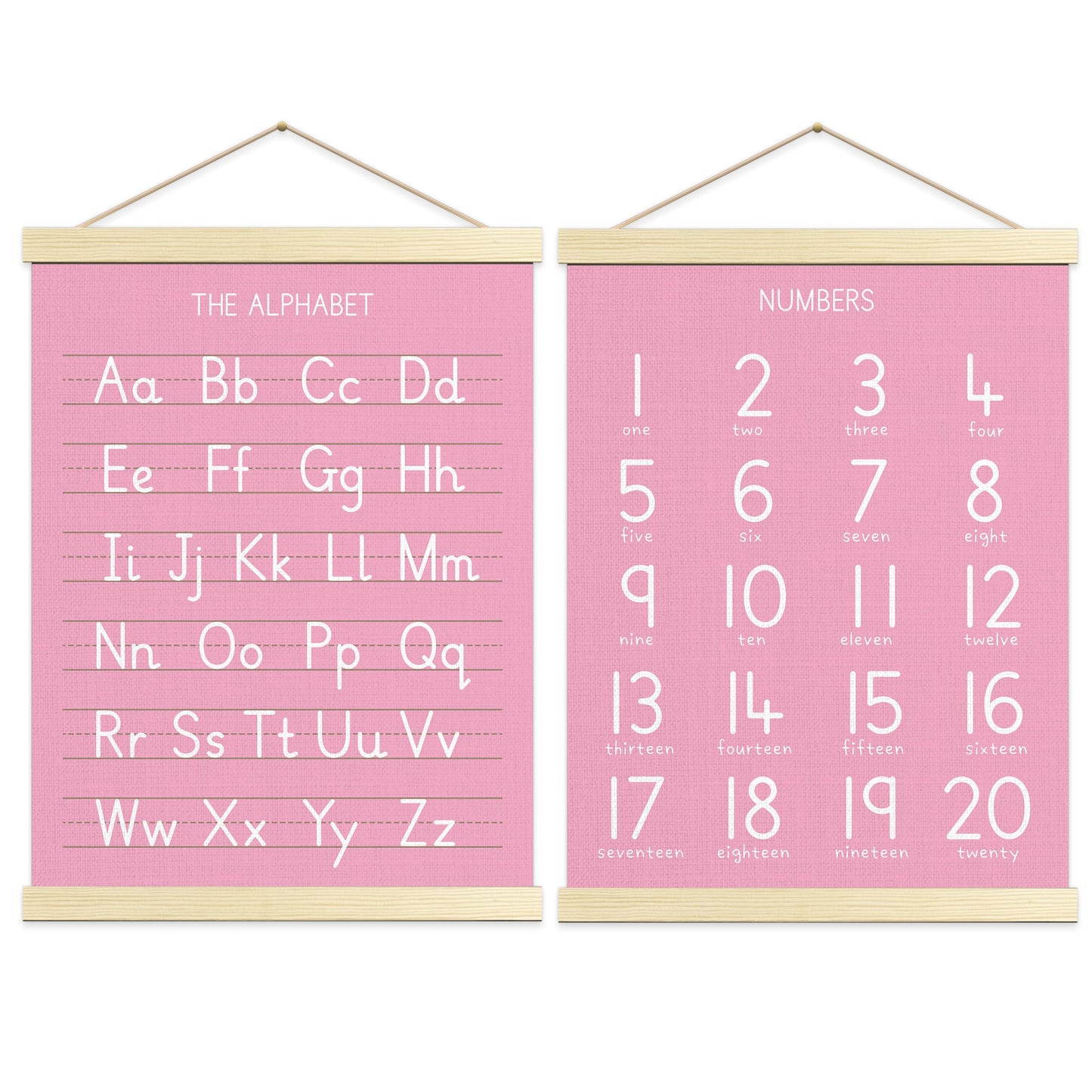 Numbers Alphabet Poster for Toddlers,Educational Wall Chart for Nursery Kids Learning, Homeschool & Playroom Decor and Bedroom for Wooden Hanger Frame Set of 2, 12x18 Inch - A04