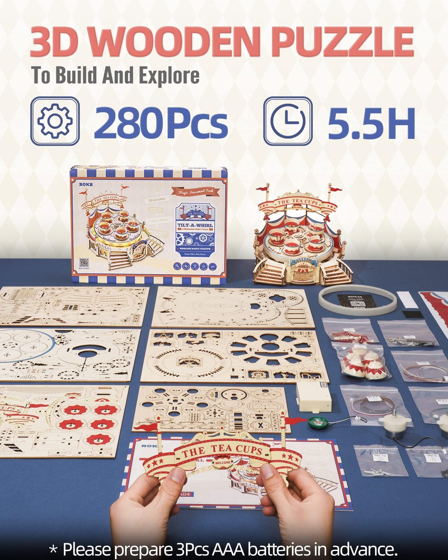ROKR 3D Wooden Puzzles for Adults-LED Wooden Music Box Kits-Wood Model Kits to Build-3D Puzzles for Teens and Adults-Christmas STEM Toy Gifts