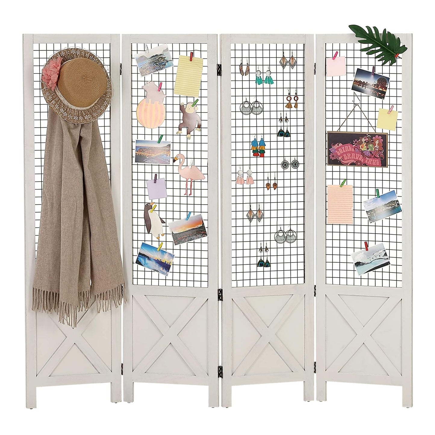 Wnutrees 4 Panel Gridwall Display, Portable Freestanding Display Board for Craft/Art Shows, Retail, Events, Decorative Wood Room Divider Folding Screens, White
