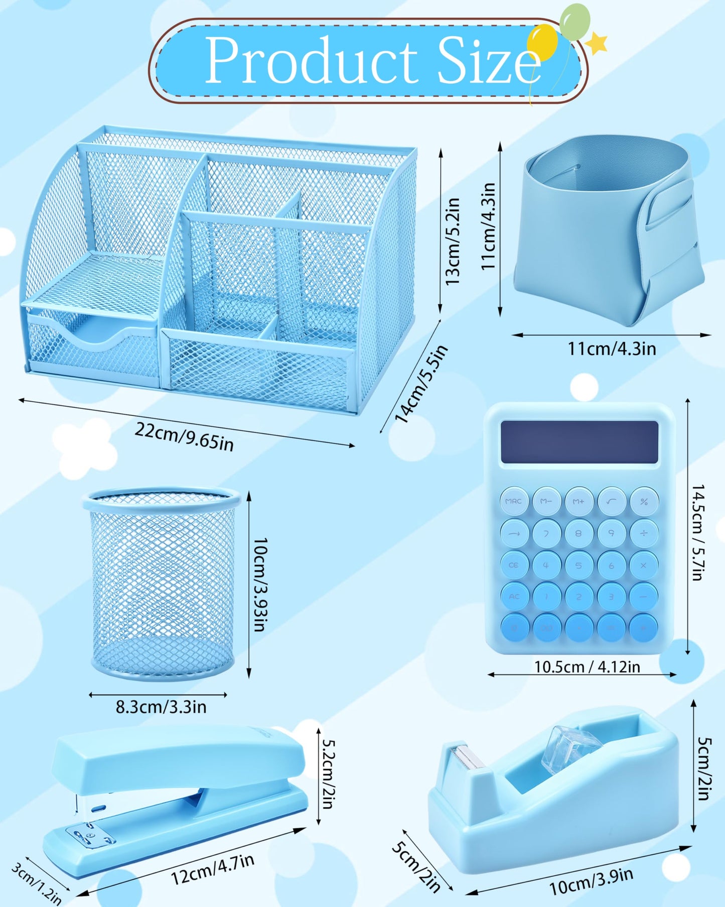 23pc Blue Desk Accessories and Organizers with Mesh Organizer Stapler Tape Dispenser Calculator and a Lot of Office Purple Office Supplies Beautifully Presented in a Gift Box