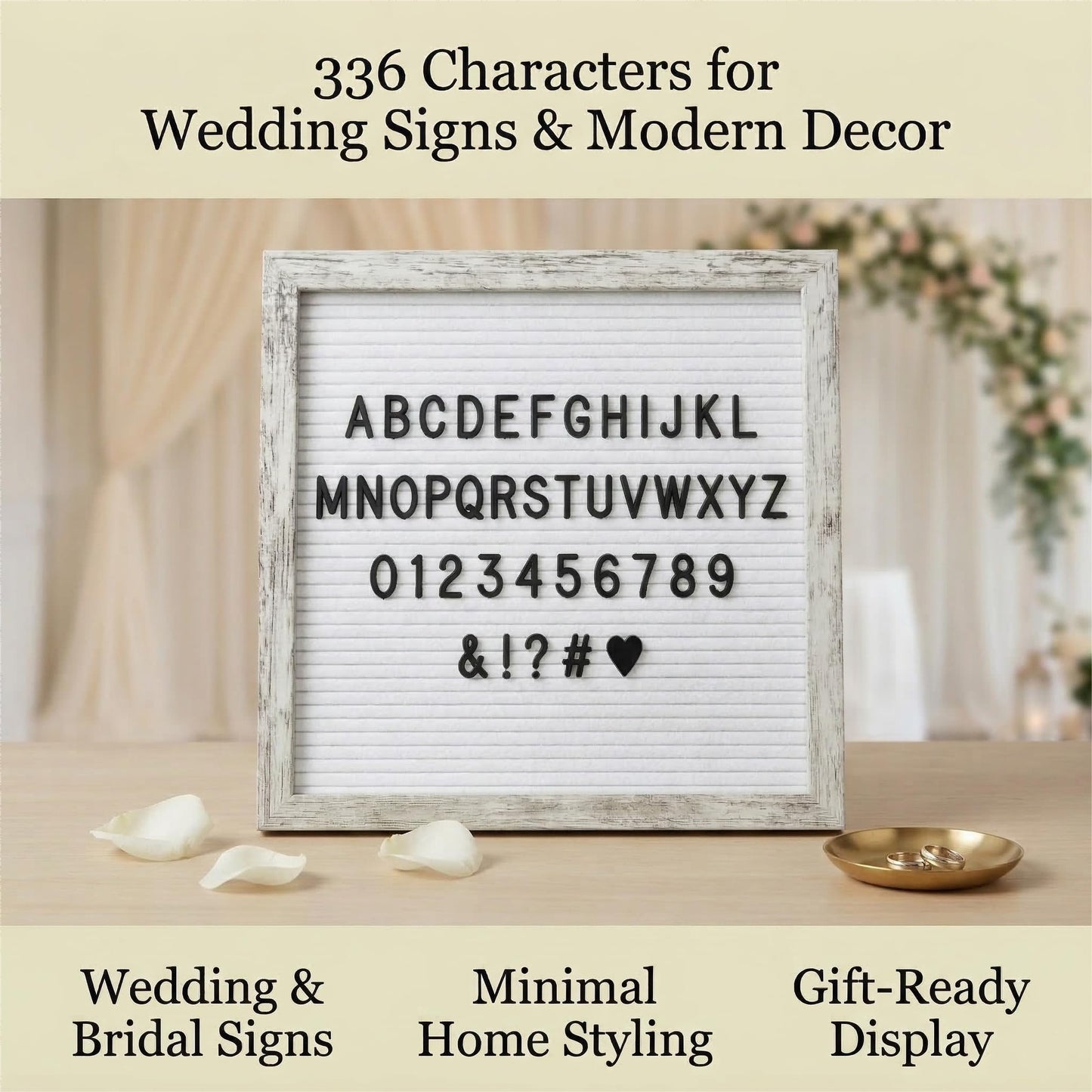 C CRYSTAL LEMON Rustic White Felt Letter Board 10x10 Inch, 336 Letters Numbers & Symbols, Changeable Message Board with Wooden Frame, Wall Mount or Stand