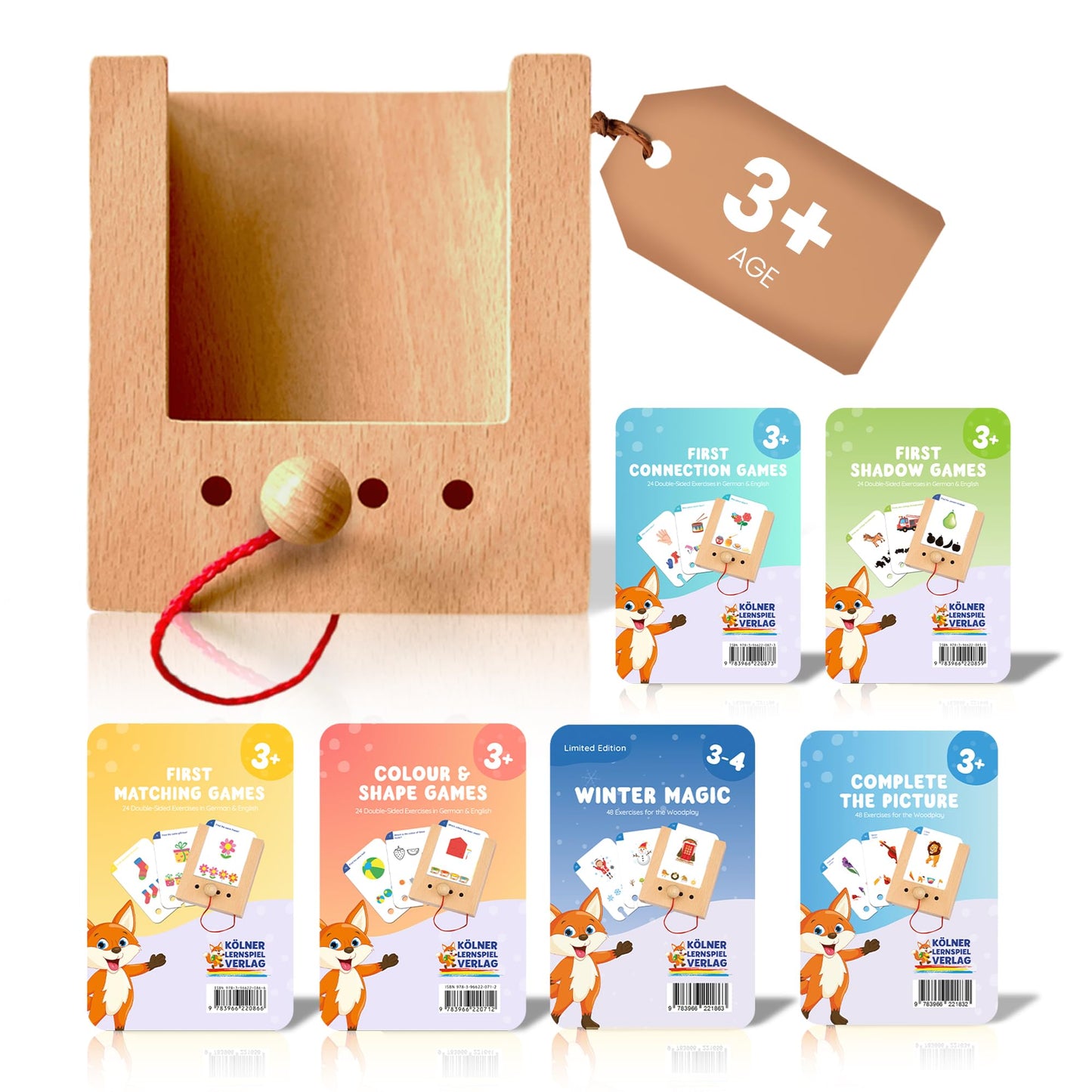 Puncho Educational Screen-Free 144 Flash Cards with 288 Learning Exercises – Wooden Montessori Matching Game for Toddlers – Mechanical Sensory Toy with 6 Card Sets & Self-Correcting Box – Kids Ages 3+