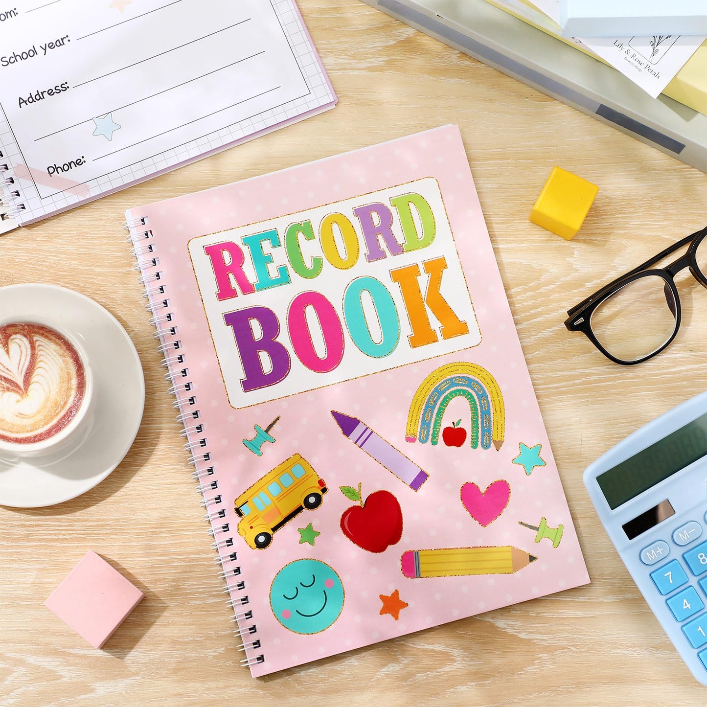 Fuyoooo Teacher Record Book Teacher Grade Books 2026-2027 Spiral Bound Record Planner 2026 Class Grade Book Office Favors for Classroom Attendance Decoration Double Sided(Pastel)