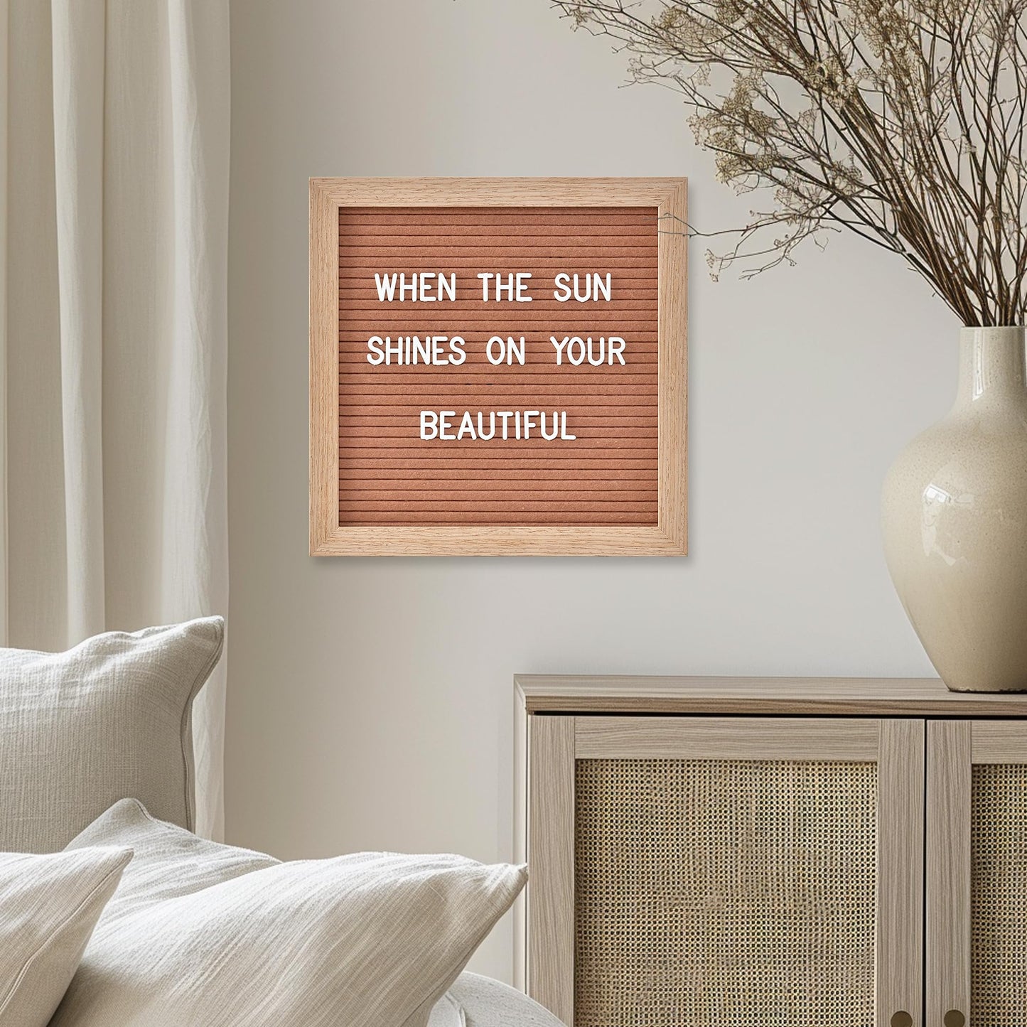 Felt Letter Board with 294 Letters, Numbers, Symbols - 10x10 inch Changeable Message Board with Wooden Frame Wall Mount (Brown)