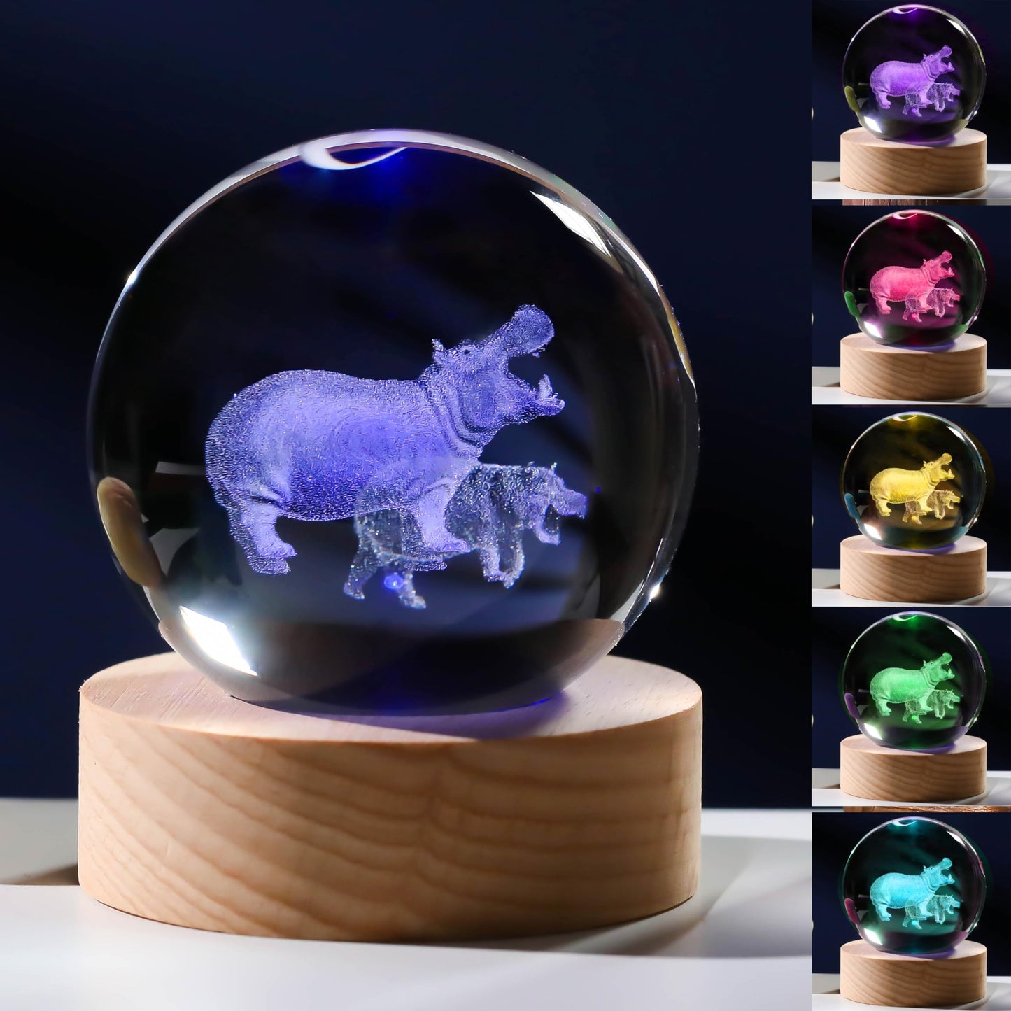 3D Hippopotamus Gifts for Women Crystals Ball 60mm - Hippopotamus Figurines Decor Glass Animals Figurine Hippo Gifts Stuff for Room Birthday for Best Friend Lovers Keepsake Paperweight