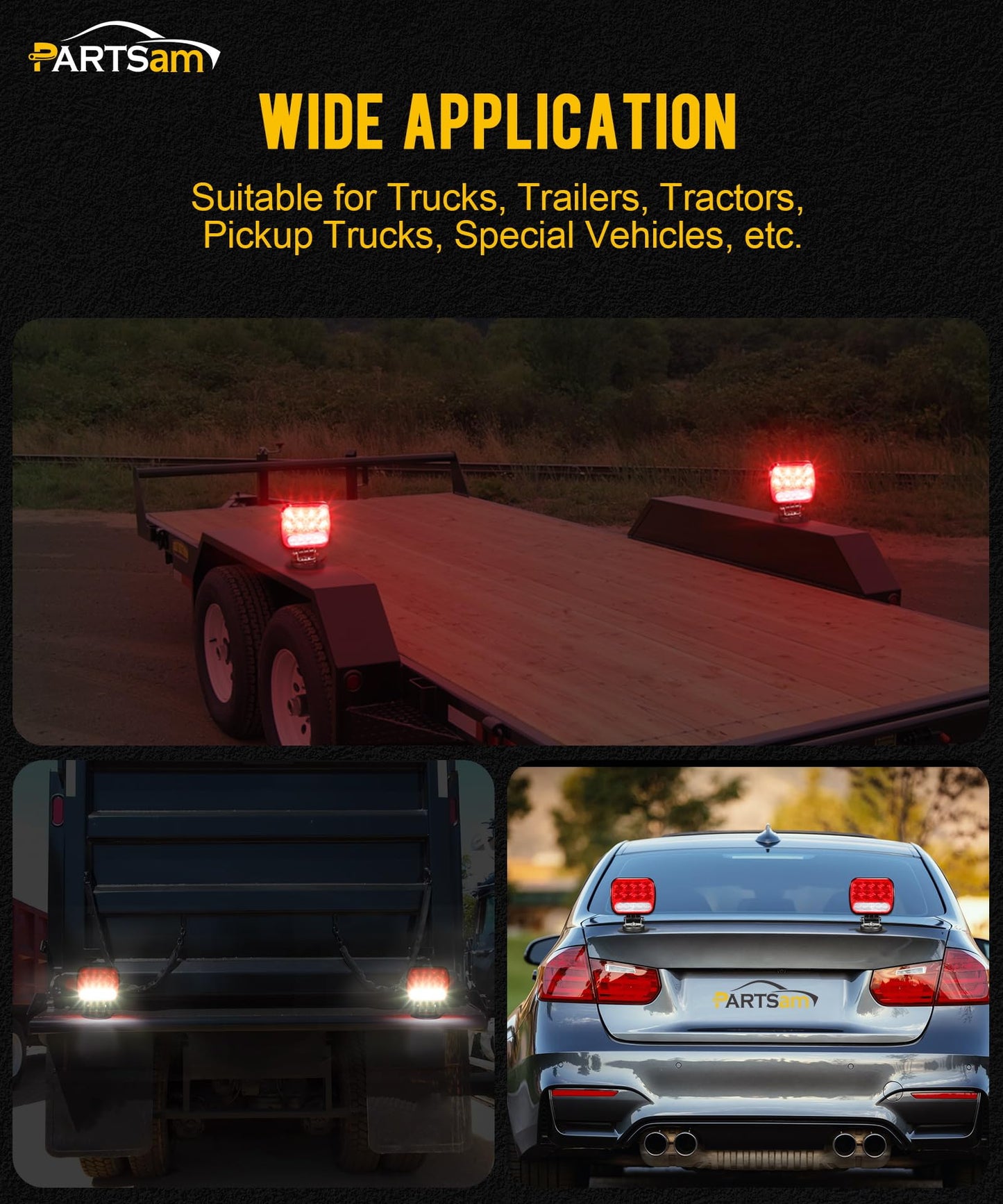 Partsam Wireless LED Trailer Light Kit - Magnetic Towing Tail Light, 12-24V, Red, Portable with 7-Pin Plug & Dual USB Cable Charger