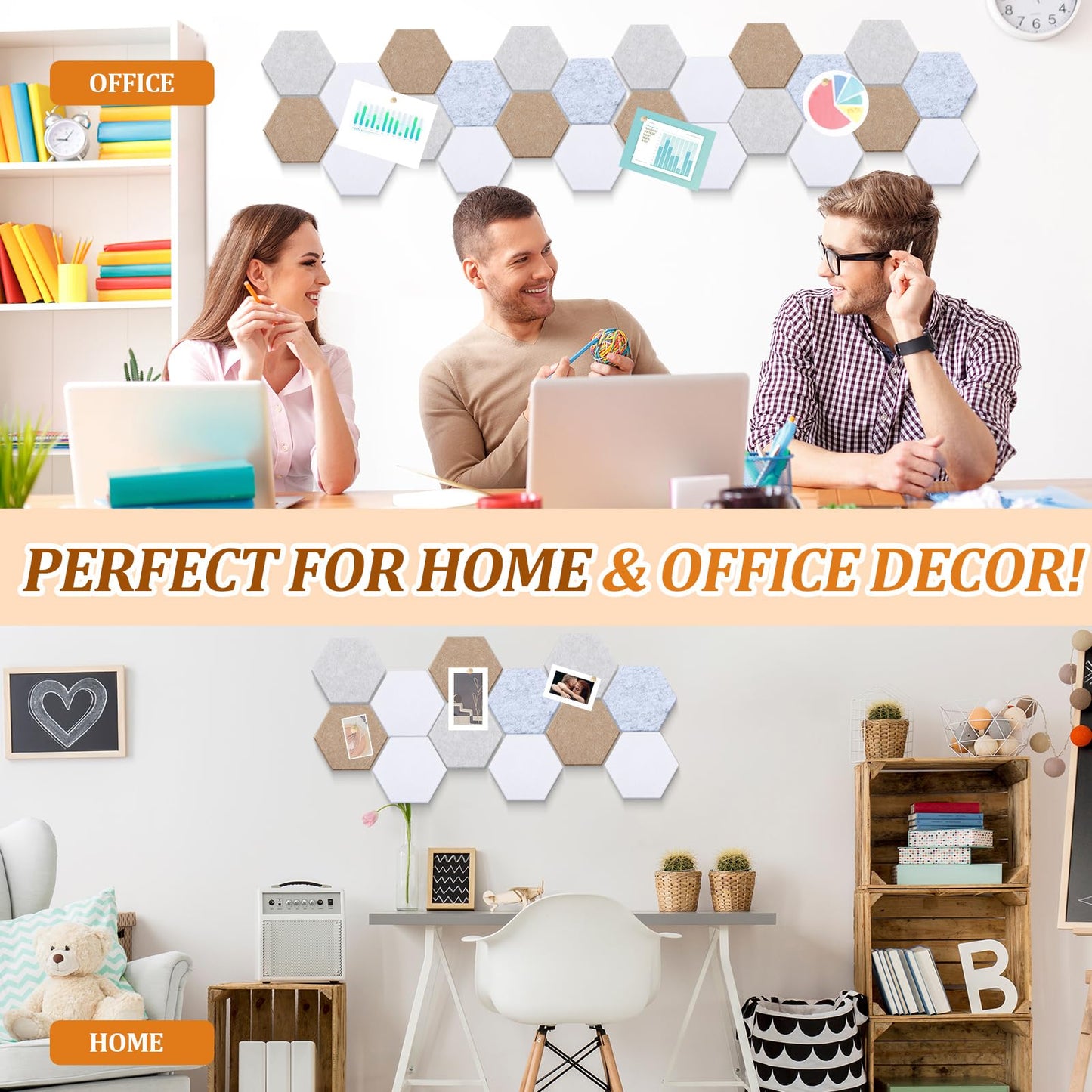 Mindsoft 16 Pcs Hexagon Cork Board for Walls with 50 Wooden Push Pins 6.7 x 5.9 in Felt DIY Tiles Notice with Nano Tape Hanging Bulletin Board for Home Photo Office Memo Note(Light Camel)