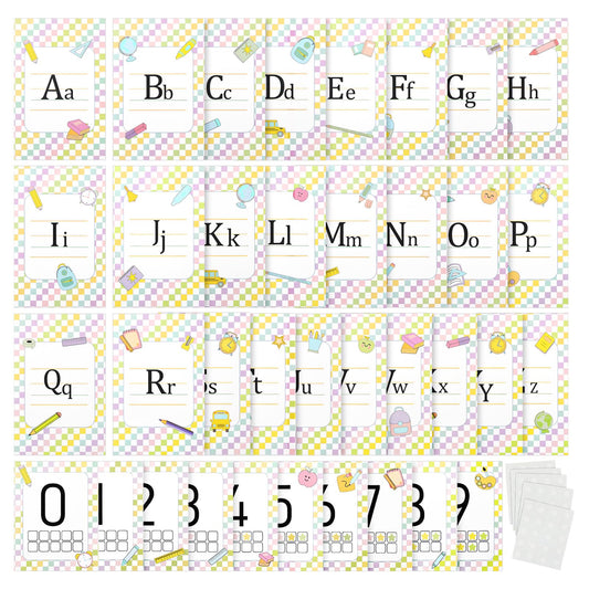 Tinlade 36 Pcs School Composition ABC Alphabet Number Educational Learning Cards Decorations for Bulletin Board, Walls, Desks, Windows, Doors, Lockers, Schools, Classrooms, Homeschool and Offices