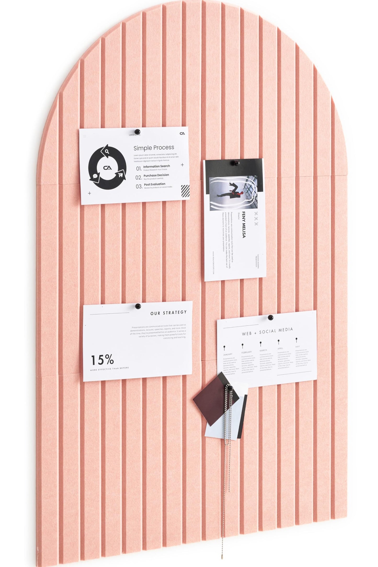 VIVELDA Large Felt Bulletin Board Arched 35" x 24" - Cork Board Alternative for Wall, 6 Felt Tiles with 32 Adhesive Tabs, Stylish Pin Board for Home Office, Bedroom & Classroom (Salmon)