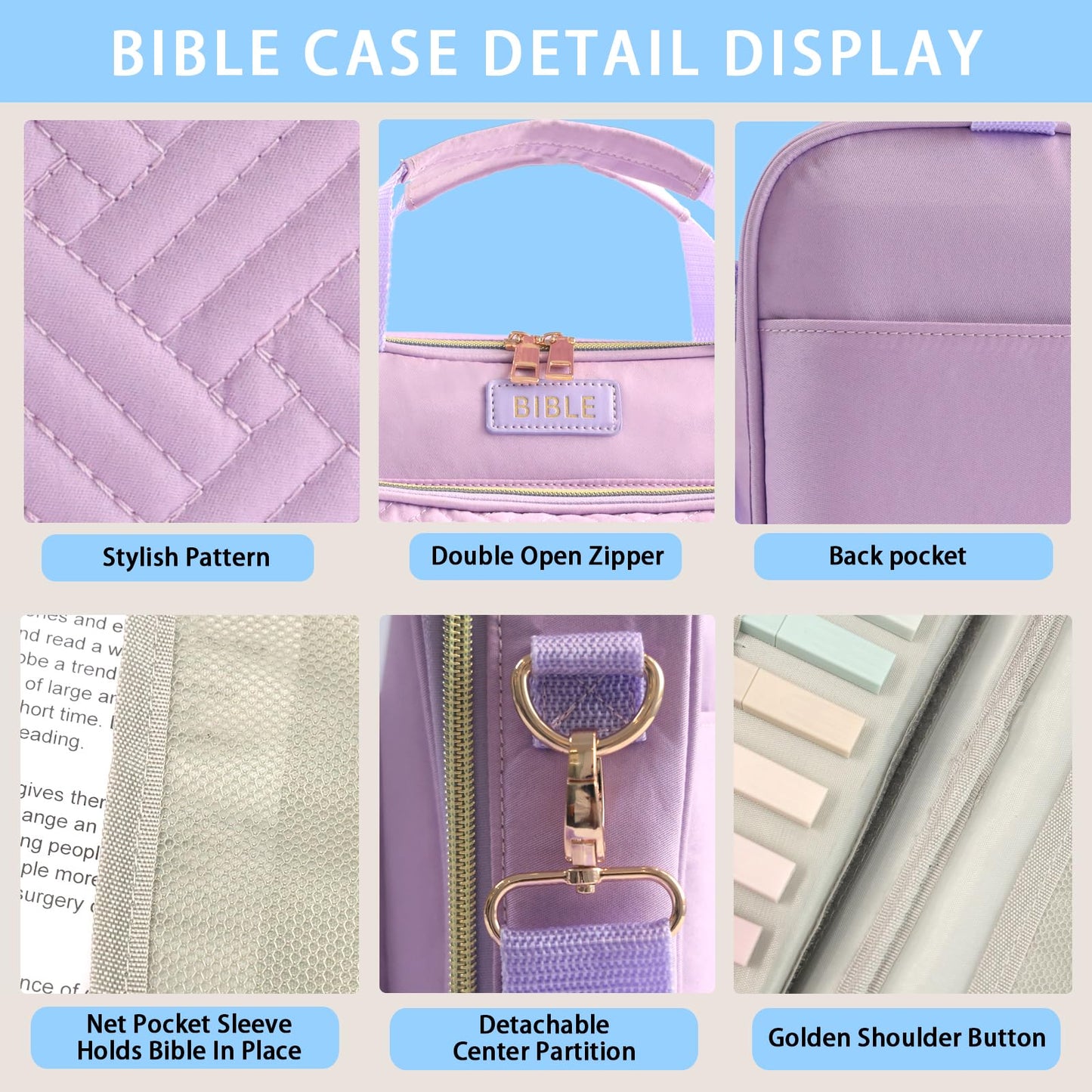 Bible Cover for Women Bible Case, Large Bible Bag, Bible Study Supplies Bible Journaling Kit Book Carrying Case with Bible Highlighters Tabs, Valentines Day Christian Gifts for Women (Purple)
