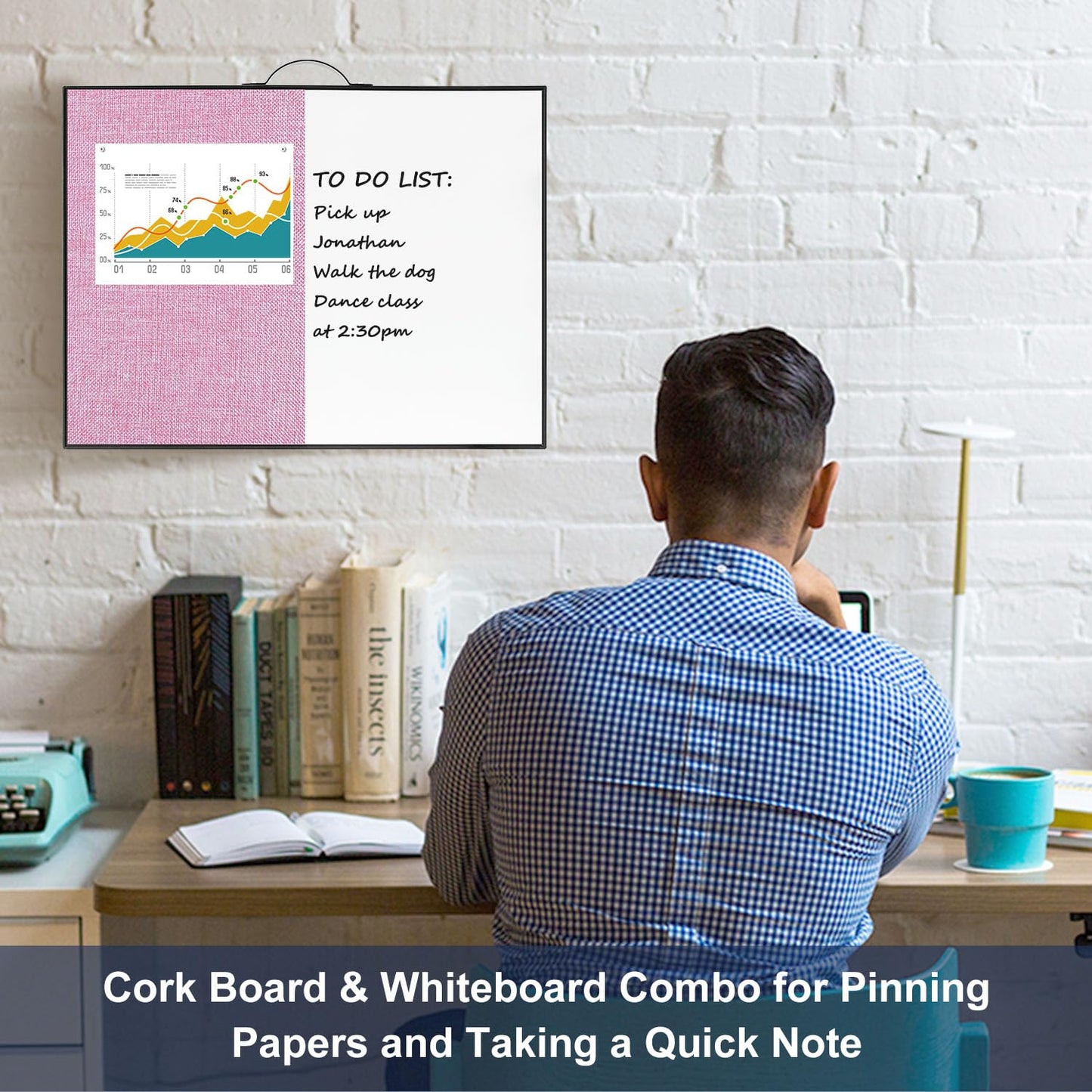 Small White Board Cork-Board Combo - 16 X 12 inches Pink Linen Board & Magnetic Dry Erase Board for Wall, Mini Bulletin Cork Board with Holder for Office, Home and School