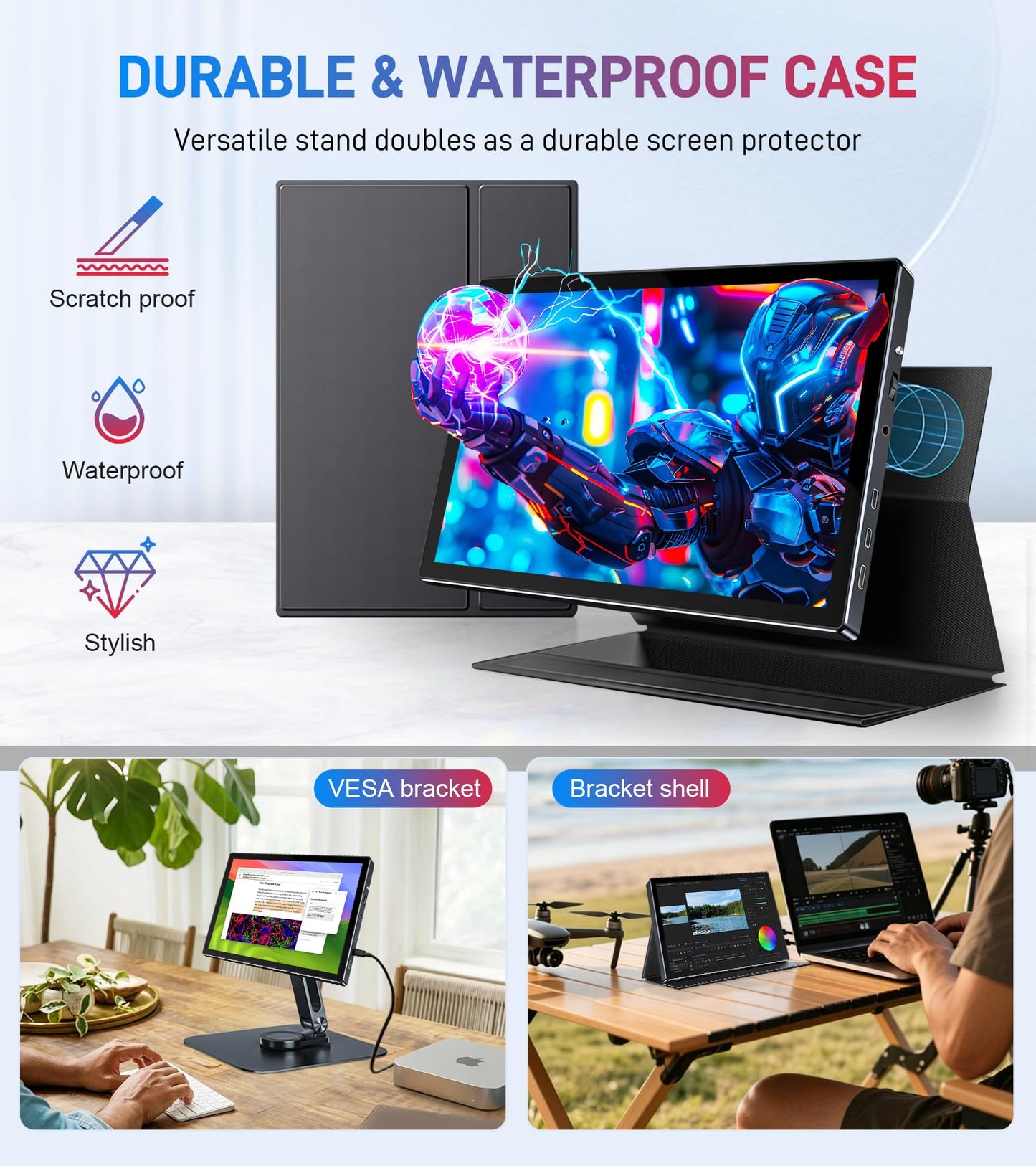 10.1 Portable Touchscreen Monitor - 1920×1200 FHD IPS 16:10,100% sRGB 1500:1,10-Point Touch Diaplay with Speaker HDMI USB-C VESA Magnetic Case for Travel Mac PC Xbox PS4/5 Loptop Phone (10.1 inch)
