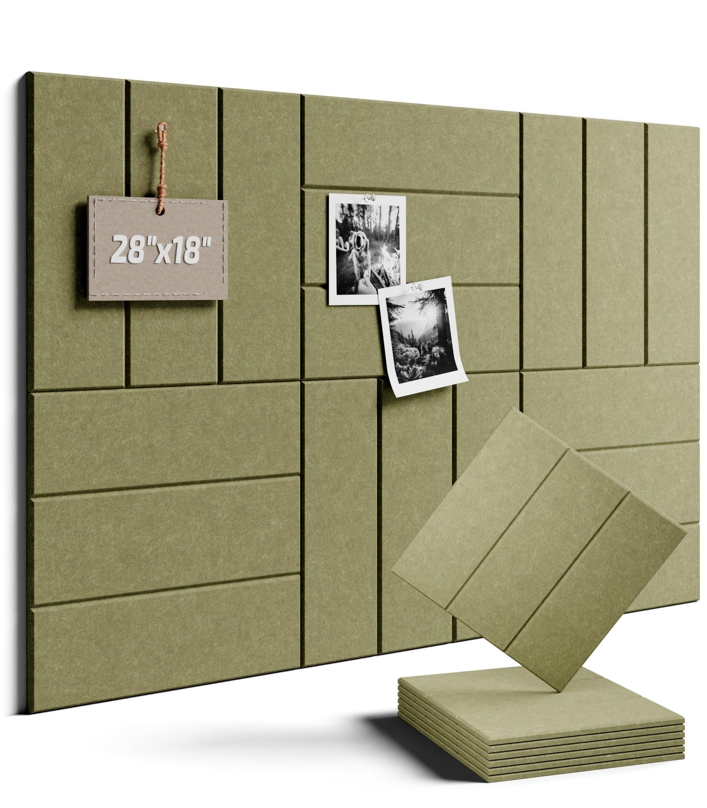 Felt Bulletin Board Tiles -28"x18" with 40 Adhesive Tabs, Cork Board Alternative for Office Decor, Push Pin Board Wall Organizer 6-Pack(Olive Green)