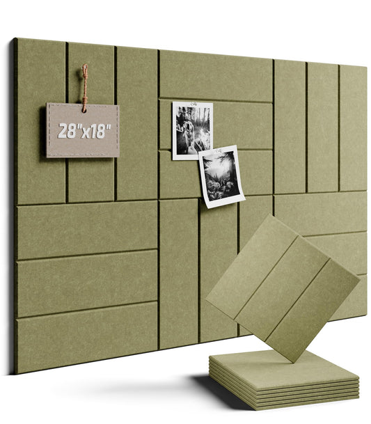 Felt Bulletin Board Tiles -28"x18" with 40 Adhesive Tabs, Cork Board Alternative for Office Decor, Push Pin Board Wall Organizer 6-Pack(Olive Green)