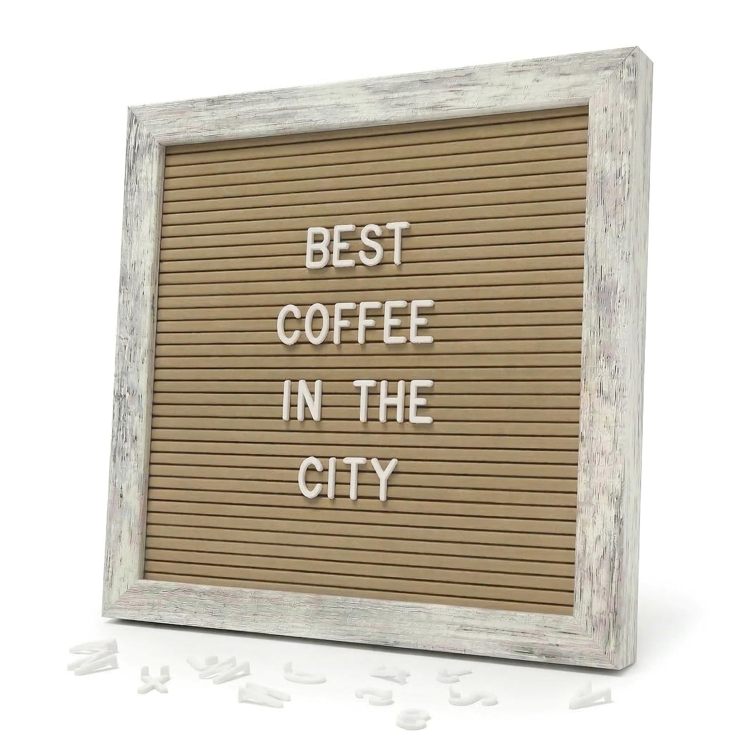 C CRYSTAL LEMON Rustic Cappuccino Felt Letter Board 10x10 Inch, 336 Letters Numbers and Symbols, Changeable Message Board with Wood Frame, Wall Mount or Stand