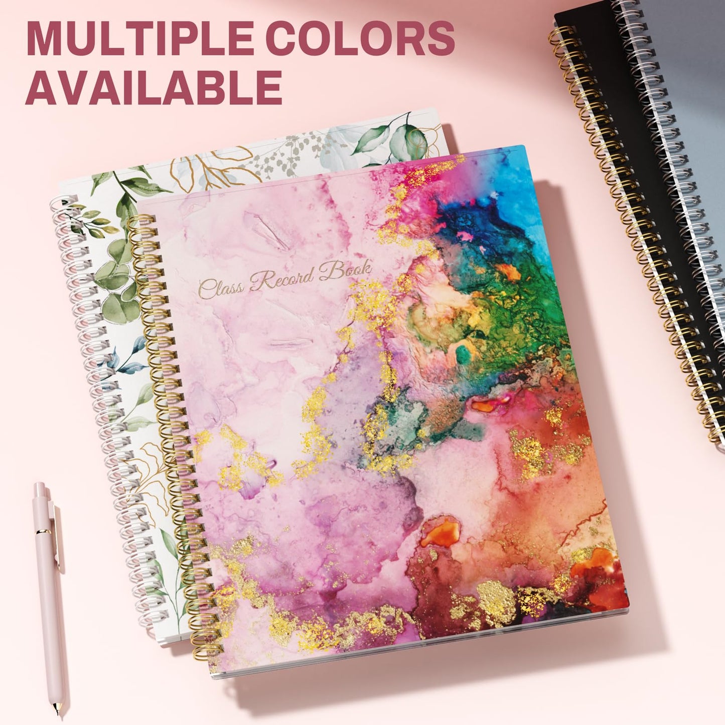 SUNEE Teacher Class Record Book for 9-10 weeks, 36 Names, 8.5x11 Inch, 104 Pages(52 Sheets), 100gsm Thick Paper, Larger Grade Recording up to 36 Students with Water-Resistant Plastic Cover,Pink Marble