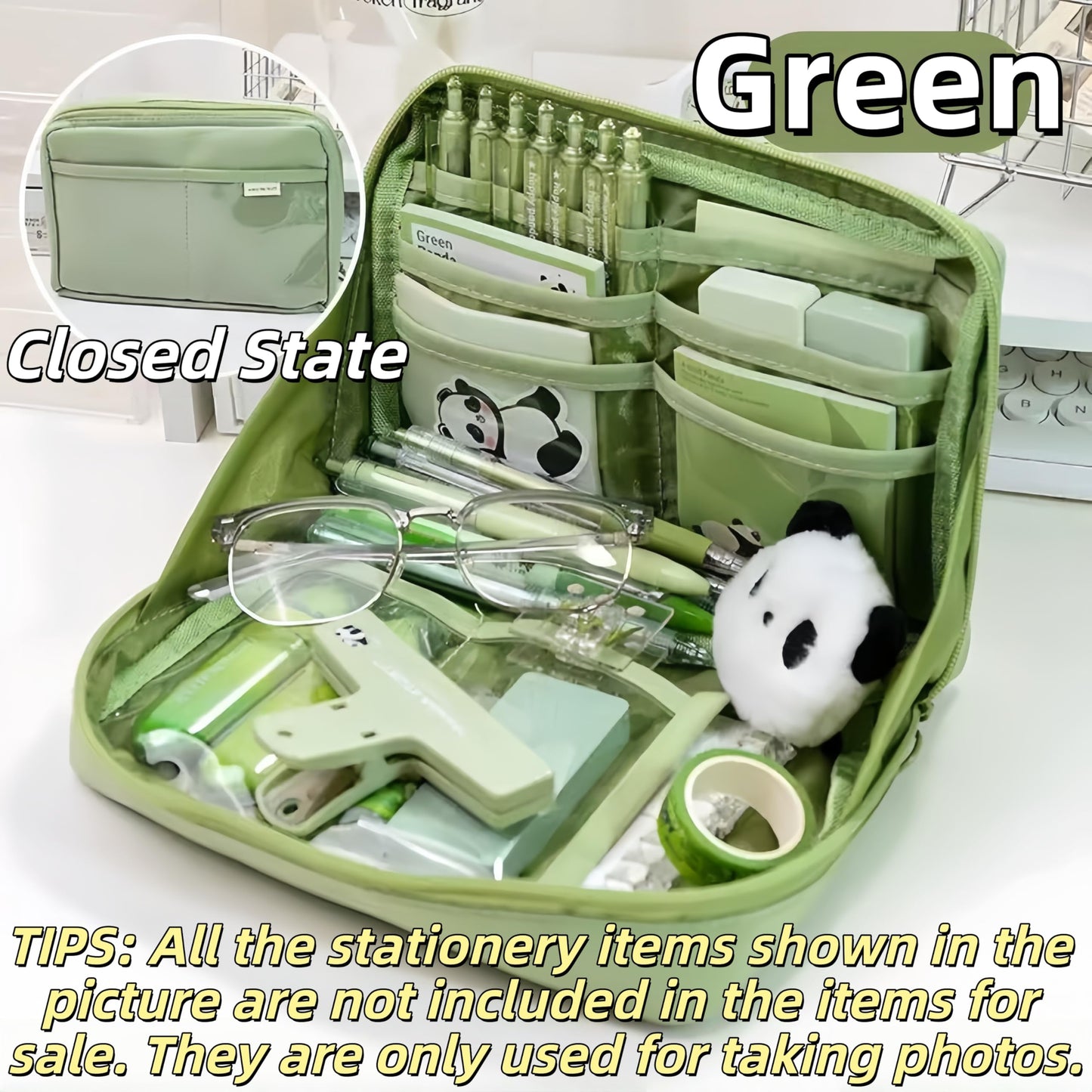 UIVXXUD Kawaii Cute Aesthetic Pencil Case - Large Capacity Canvas Pen Pouch Bag (Green)