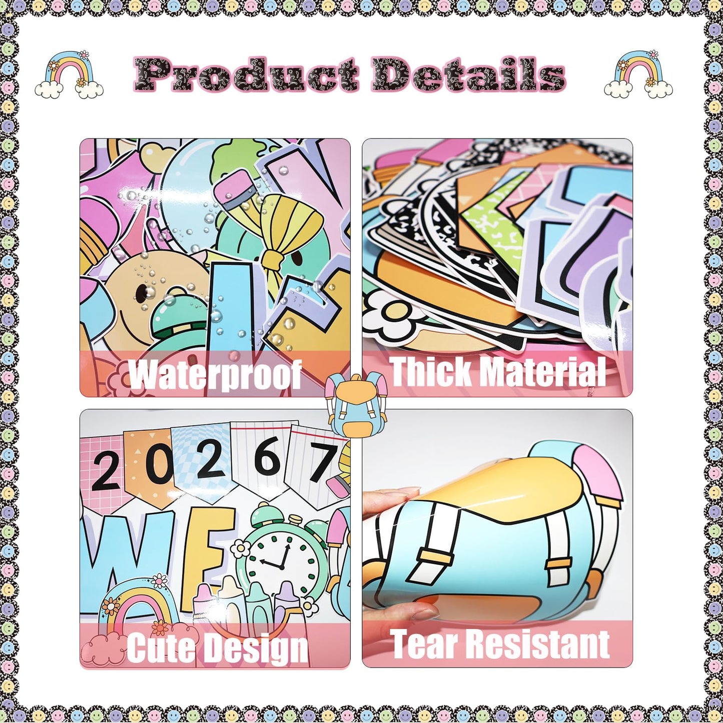 2026-2027 Welcome Back Bulletin Board Decorations Set with Borders Composition Notebook Smile Cutouts Decor for Teachers Back to School Bulletin Board for Class School Classroom Chalkboard Wall Decor