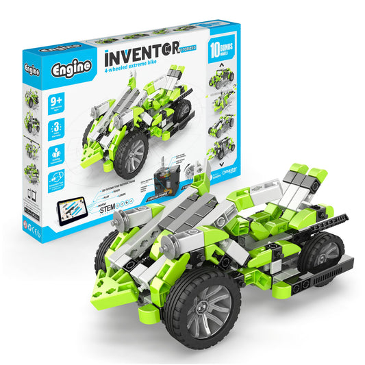 Engino: Inventor Mechanics - 4 Wheeled Extreme Bike - Motorized 10 Model Toy Brick Building Set, Vehicle Speed & Direction Movement, STEM Kit, Kids 9+