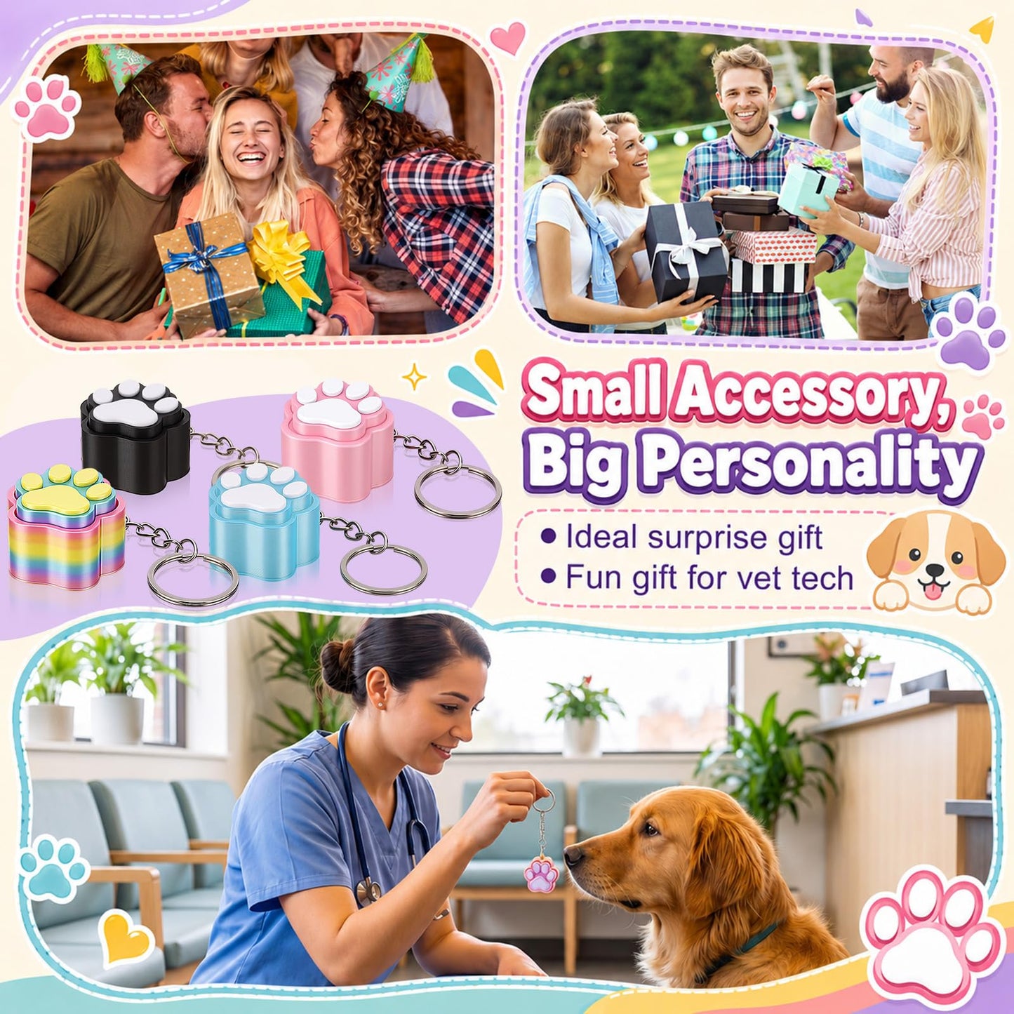 Kenning 12 Pcs PET Paw Clicker Fidget Keychain Bulk 3D Printed Sensory Clicker Fidget Toys Stress Relief Paw Print Keychain Gifts for Adults Graduation Party Favors Birthday Goodie Bag Stuffers