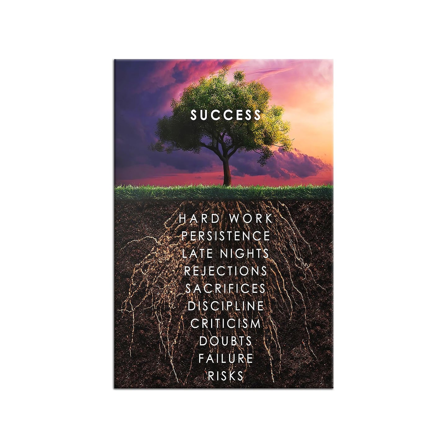 QYHART Success Tree Wall Art HD Printed Pictures Canvas Inspirational Motivation Entrepreneur Quotes Pictures Posters Home Decor Nordic Painting Frame for Living Room Ready to Hang [18''W x 12''H]