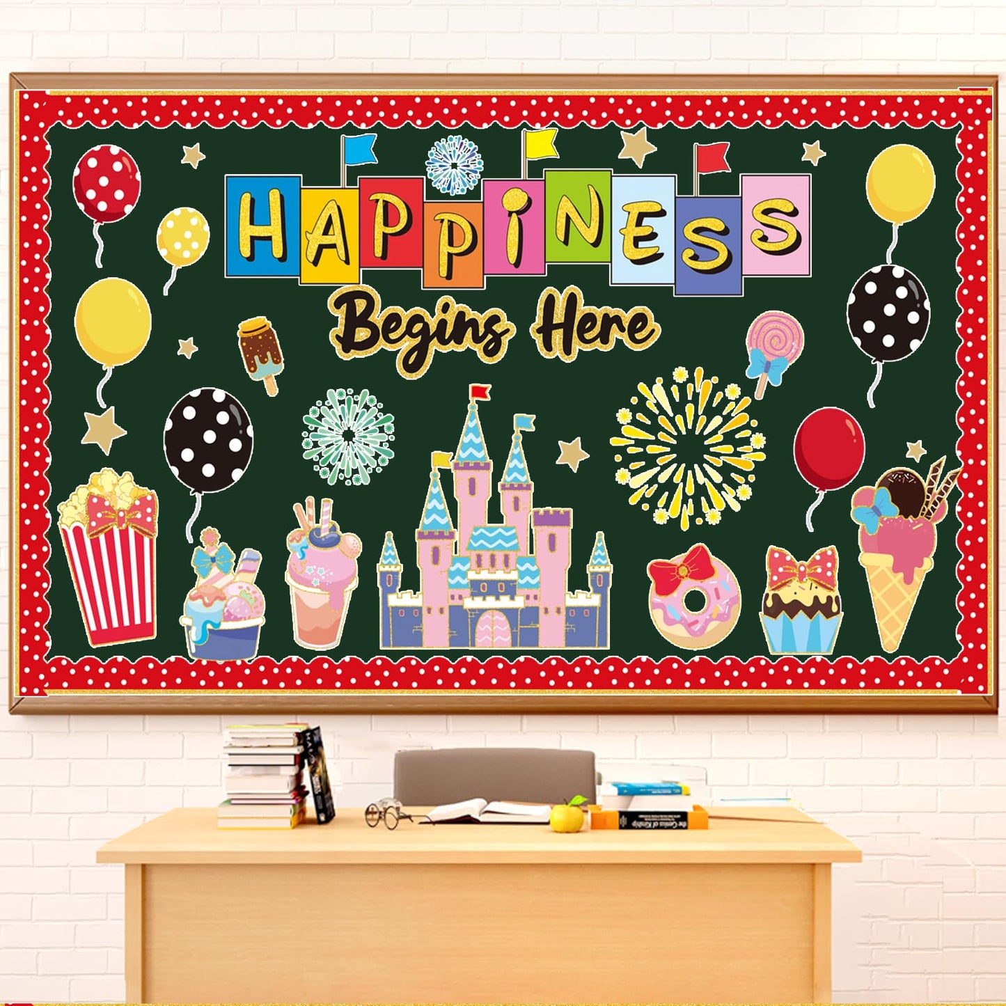 Magic Candy Bulletin Board Decorations Set with Borders Happiness Begins Here Cutouts Decor for Teachers Castle Bulletin Board for Class School Classroom Chalkboard Wall Decor