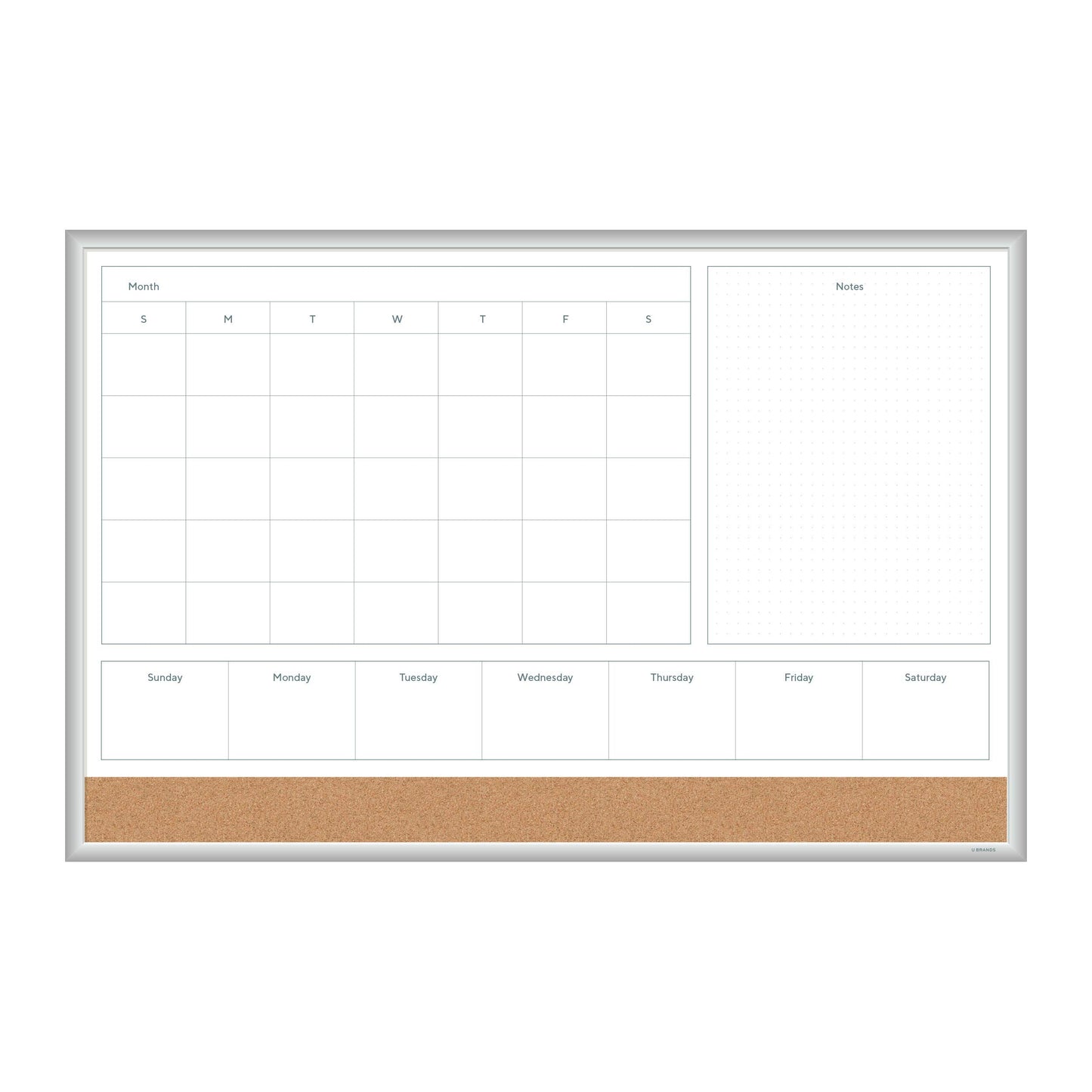 U Brands Magnetic Dry Erase 4-in-1 Calendar White Board, 36" x 48", Silver Aluminum Frame
