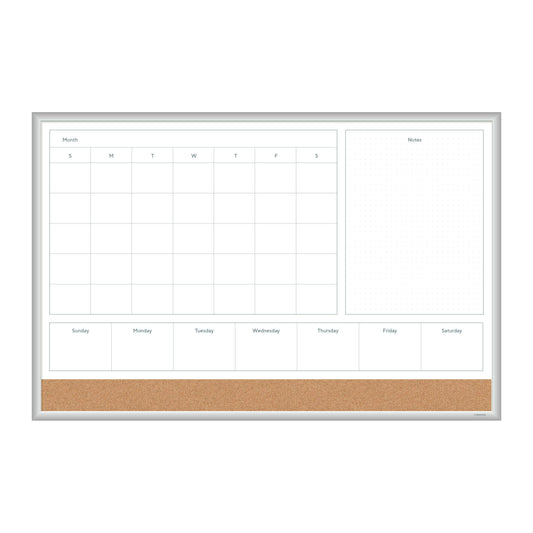 U Brands Magnetic Dry Erase 4-in-1 Calendar White Board, 36" x 48", Silver Aluminum Frame